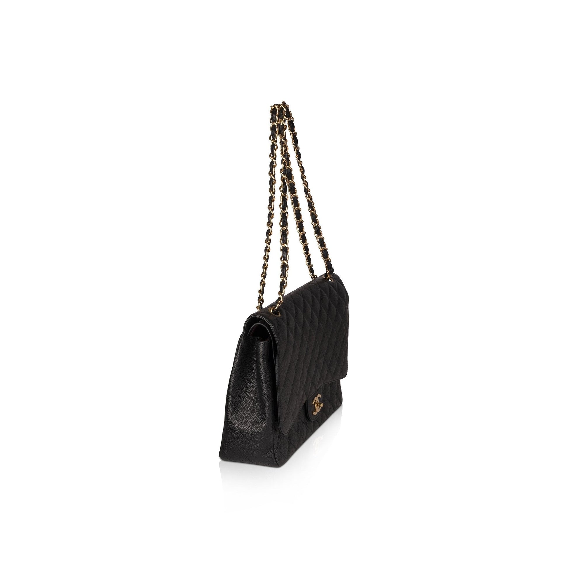 Chanel Caviar Classic Maxi Double Flap Black Travel Bag