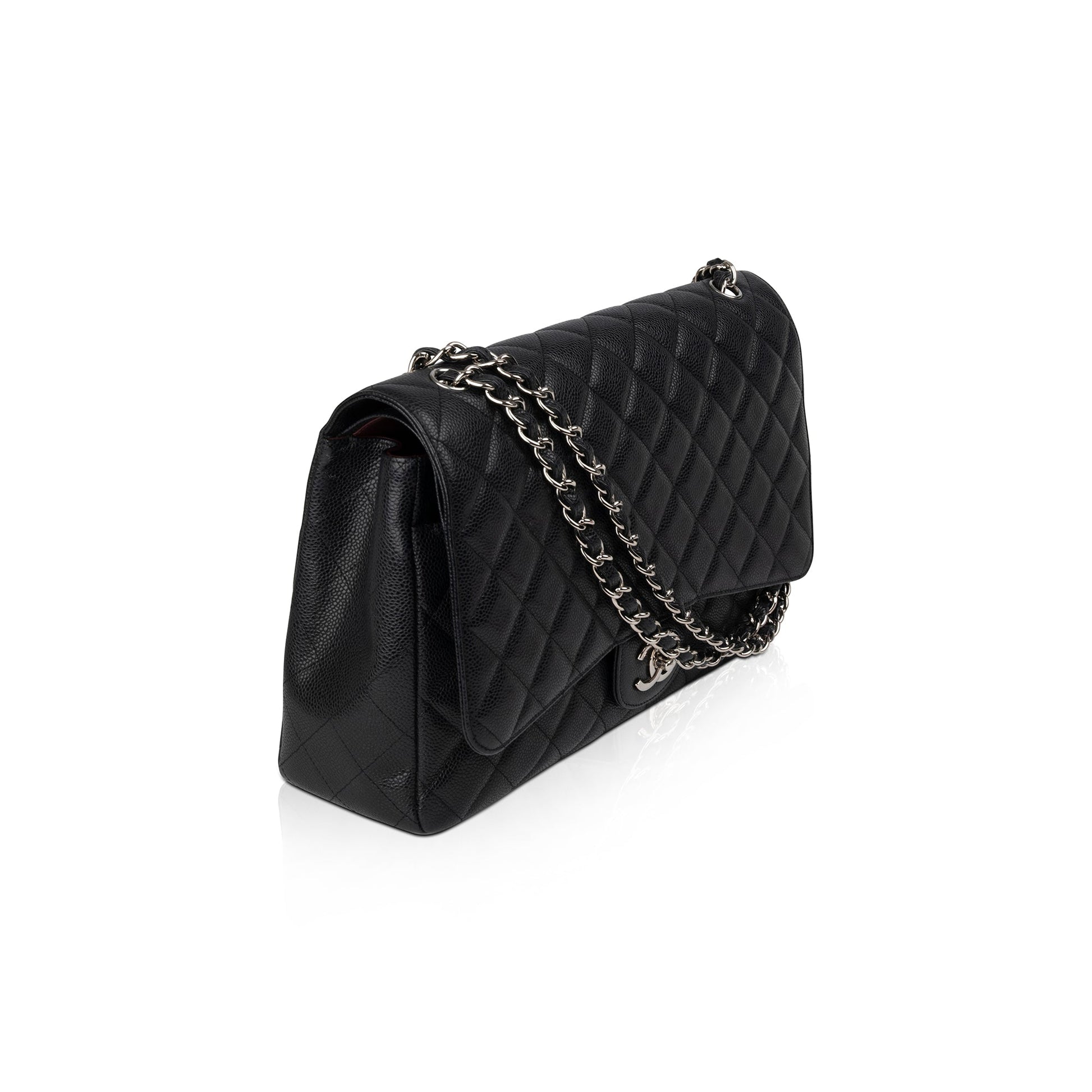 Chanel Caviar Classic Maxi Double Flap Black Travel Bag 3