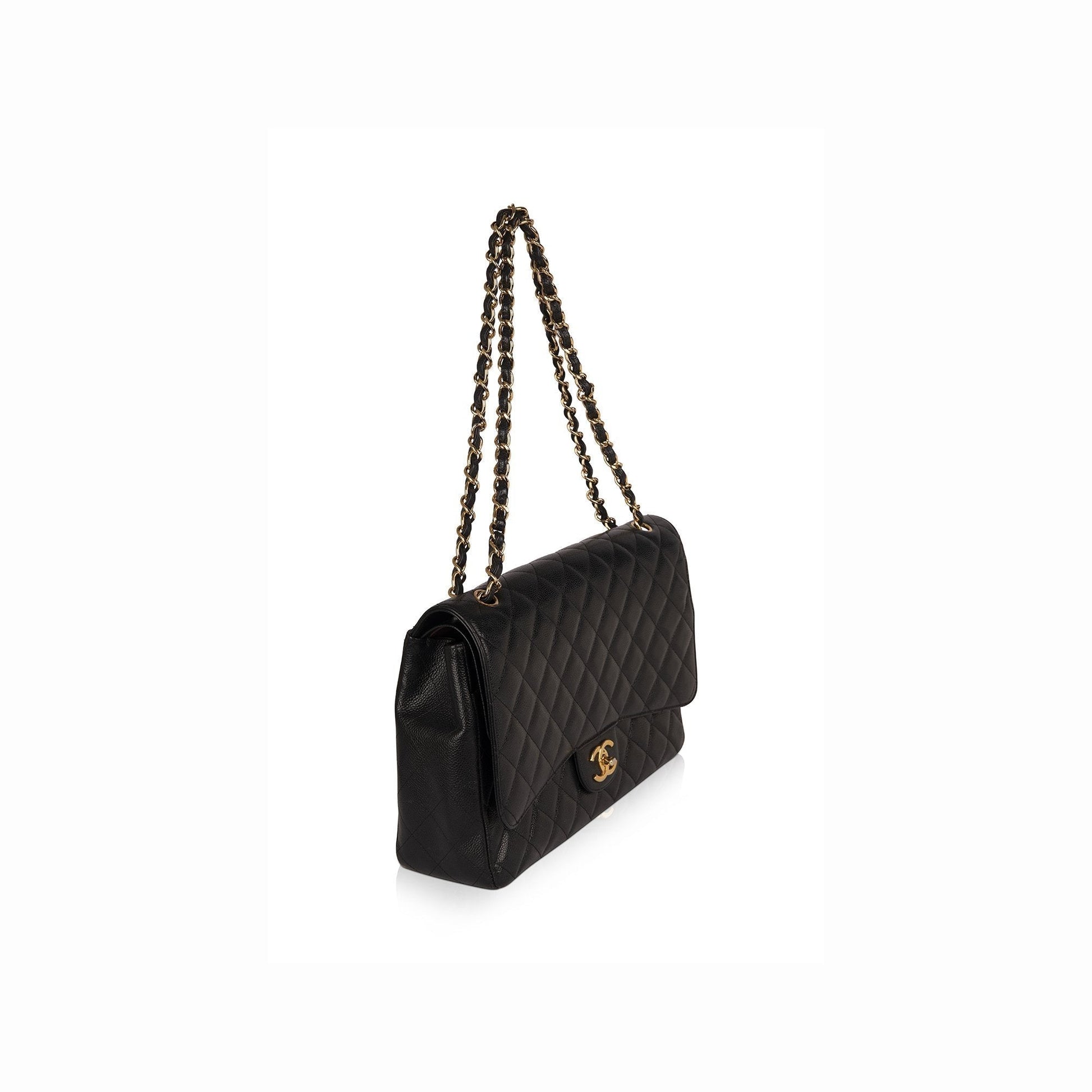 Chanel Caviar Classic Maxi Double Flap Black Travel Bag Flap Bag