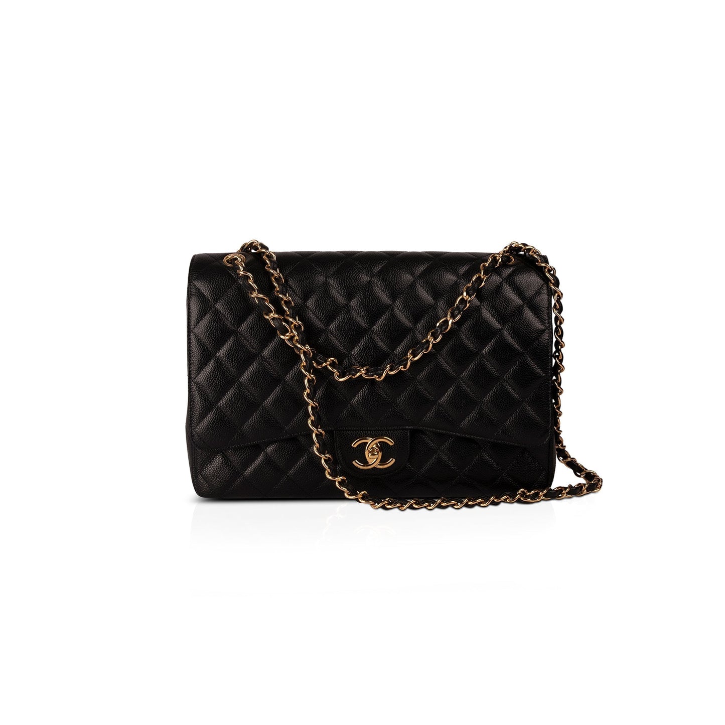 Chanel Caviar Classic Maxi Double Flap Black Travel Bag Authenticity Card