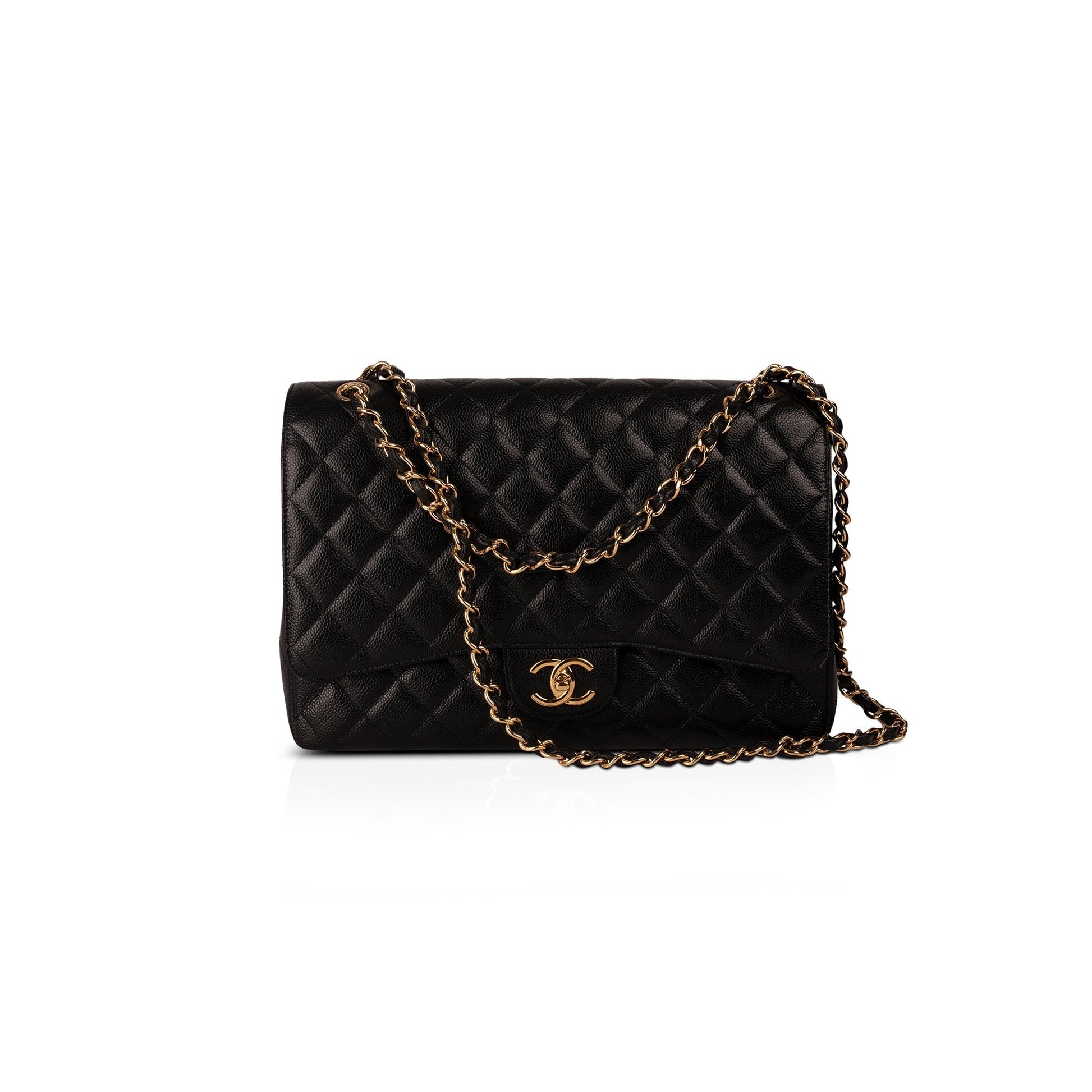 Chanel Caviar Classic Maxi Double Flap Black Travel Bag Authenticity Card
