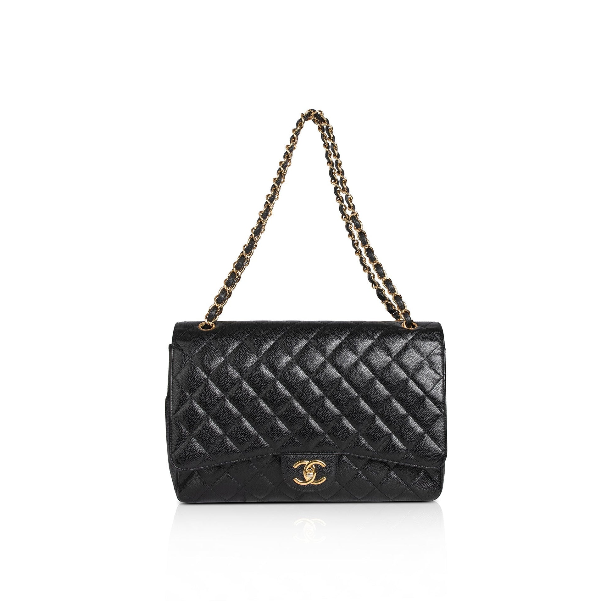 Chanel Caviar Classic Maxi Double Flap Black Travel Bag 5