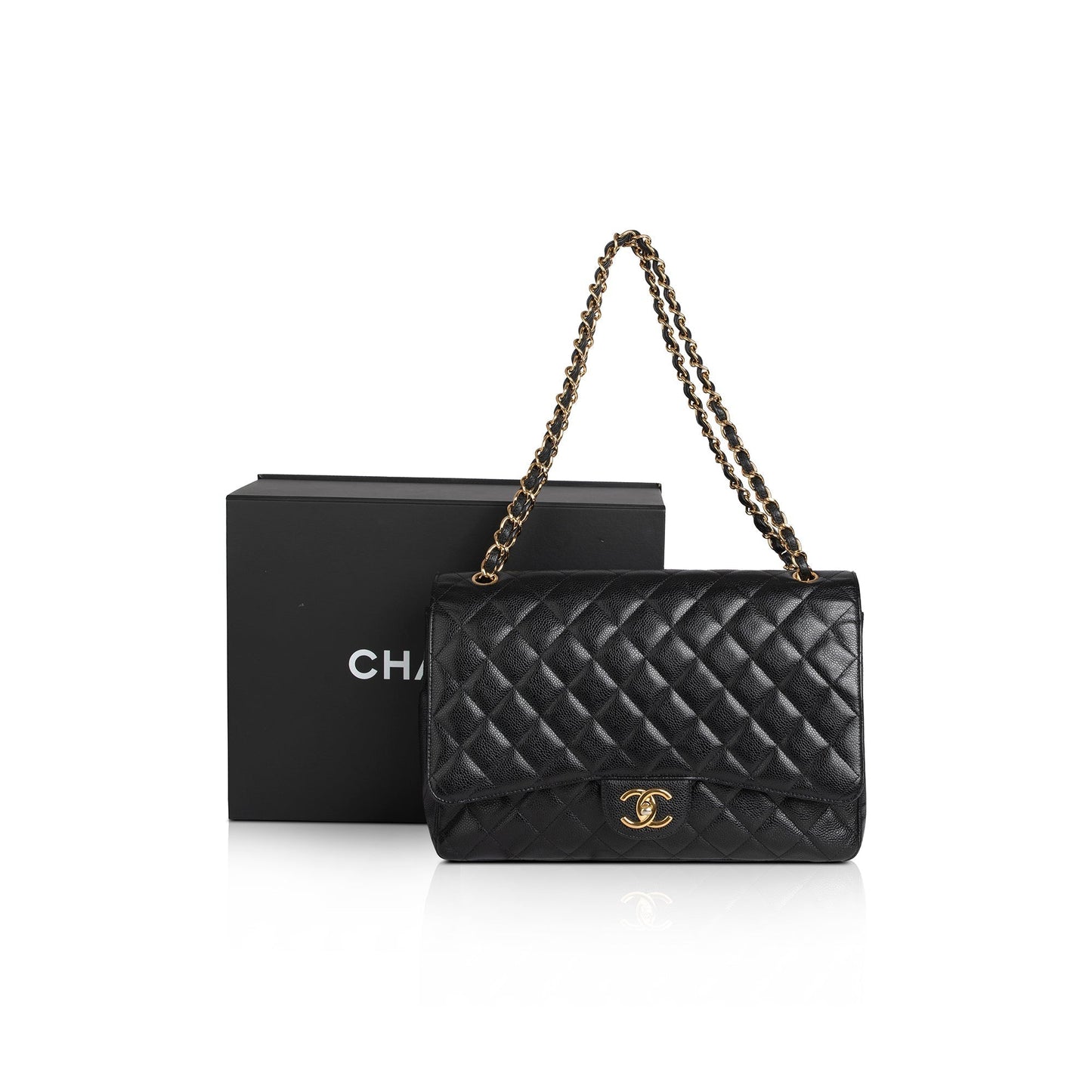 Chanel Caviar Classic Maxi Double Flap Black Travel Bag 5