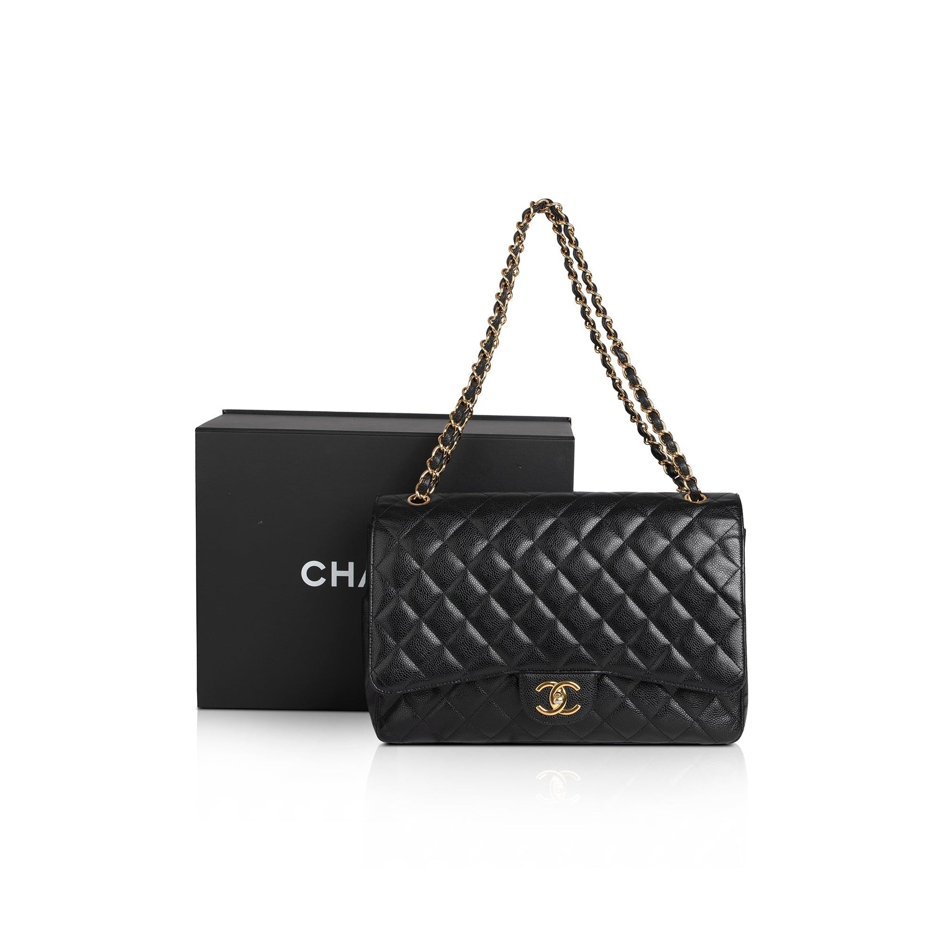 Chanel Caviar Classic Maxi Double Flap Black Travel Bag 5