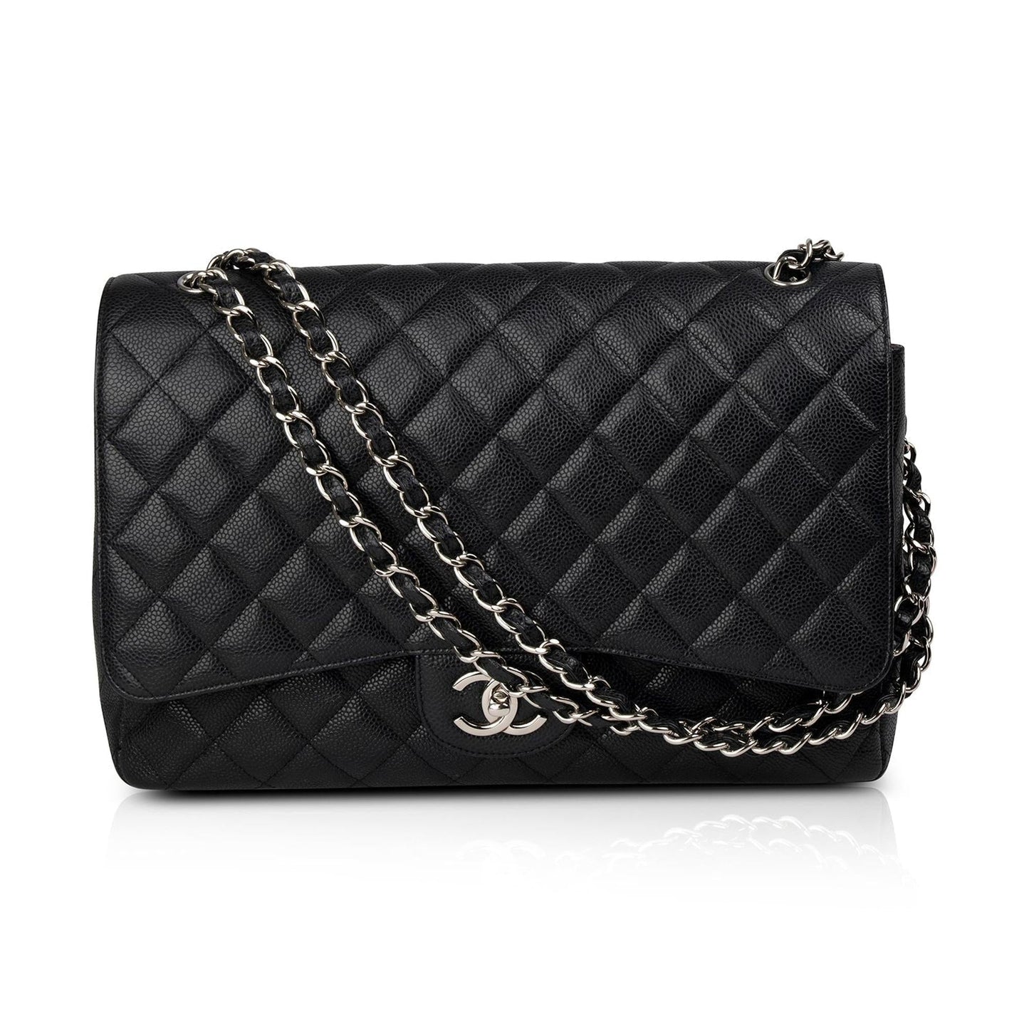 Chanel Caviar Classic Maxi Double Flap Black Travel Bag 3