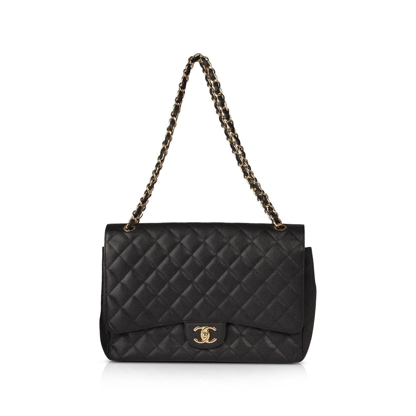 Chanel Caviar Classic Maxi Double Flap Black Travel Bag