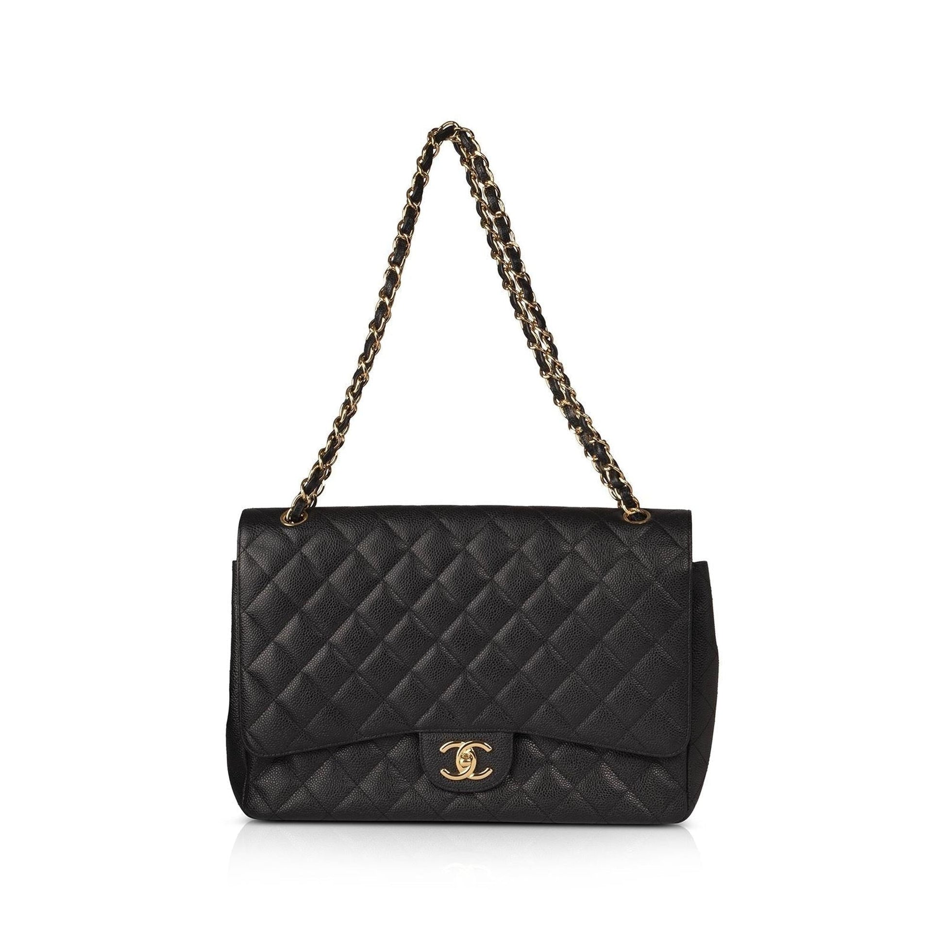 Chanel Caviar Classic Maxi Double Flap Black Travel Bag