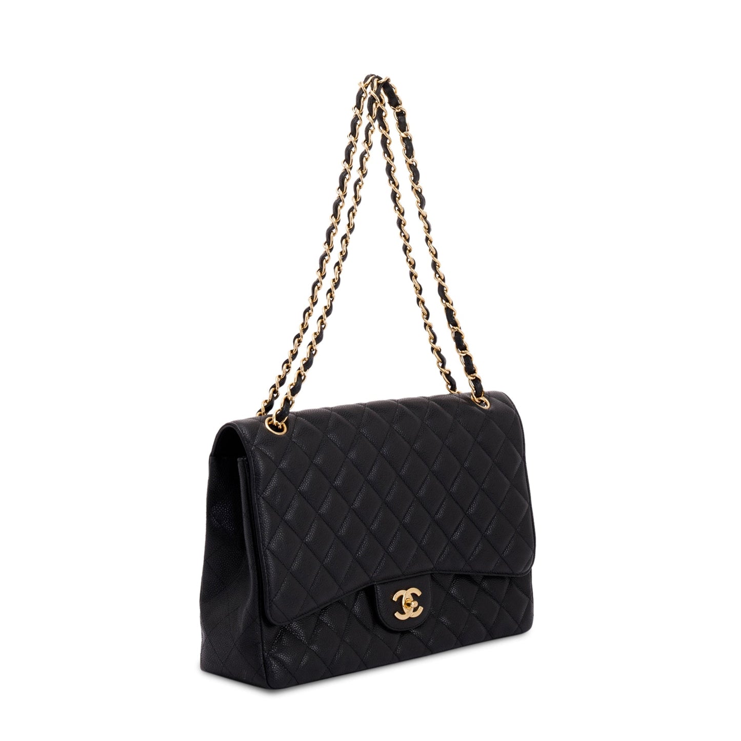 Chanel Caviar Classic Maxi Single Flap Black Travel Bag