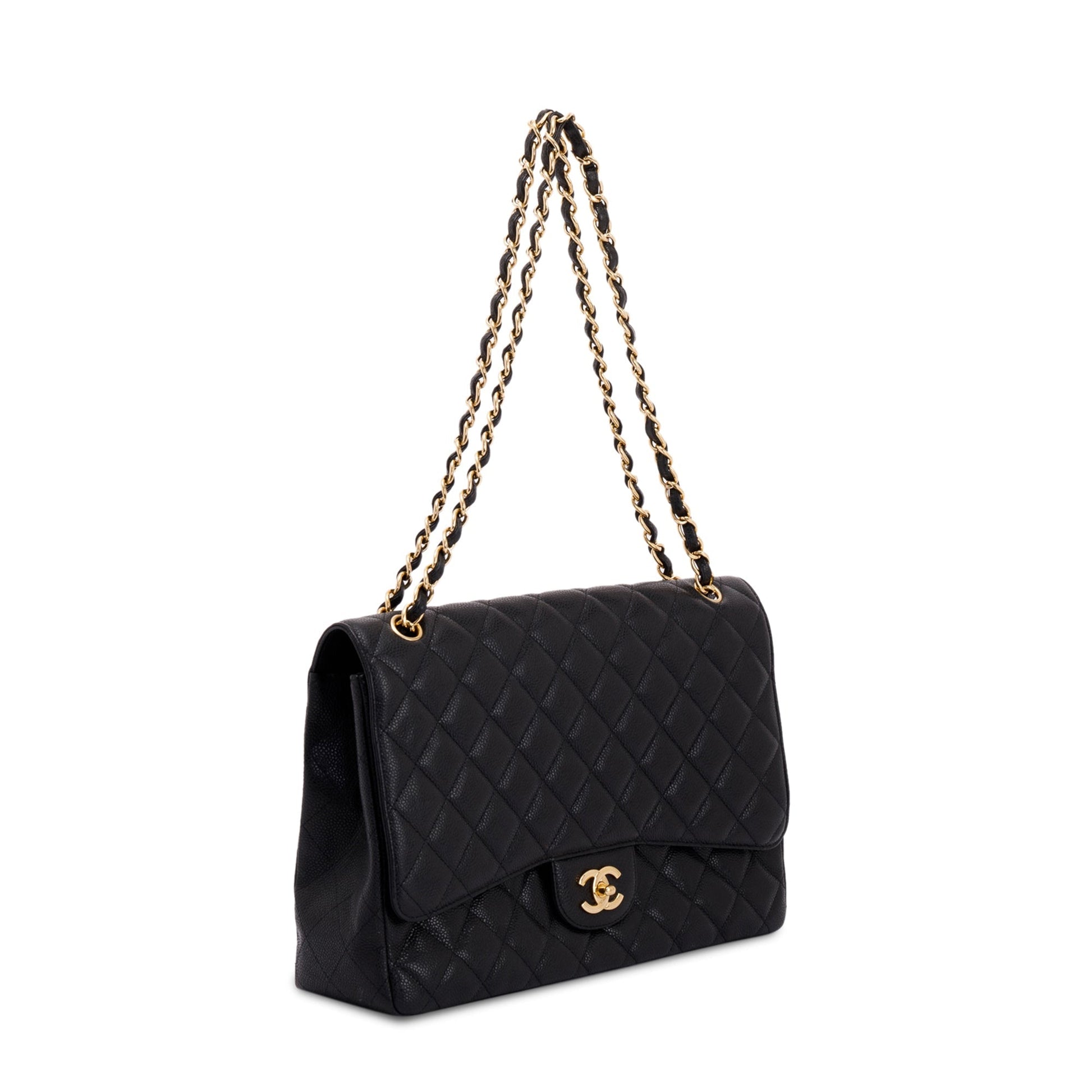 Chanel Caviar Classic Maxi Single Flap Black Travel Bag