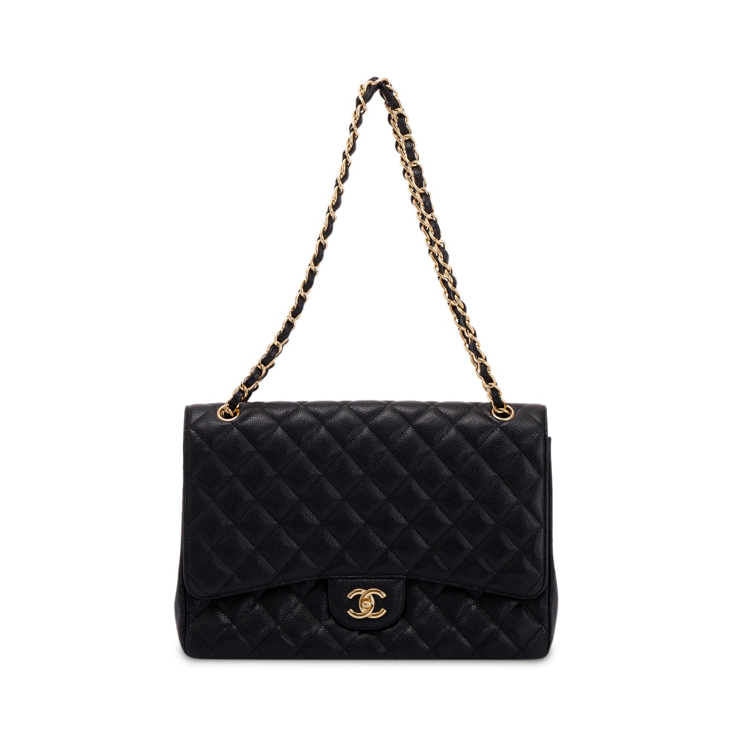 Chanel Caviar Classic Maxi Single Flap Black Travel Bag