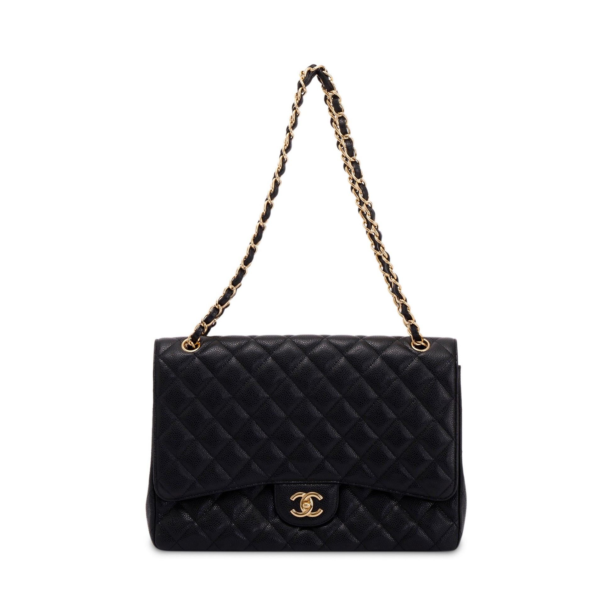 Chanel Caviar Classic Maxi Single Flap Black Travel Bag