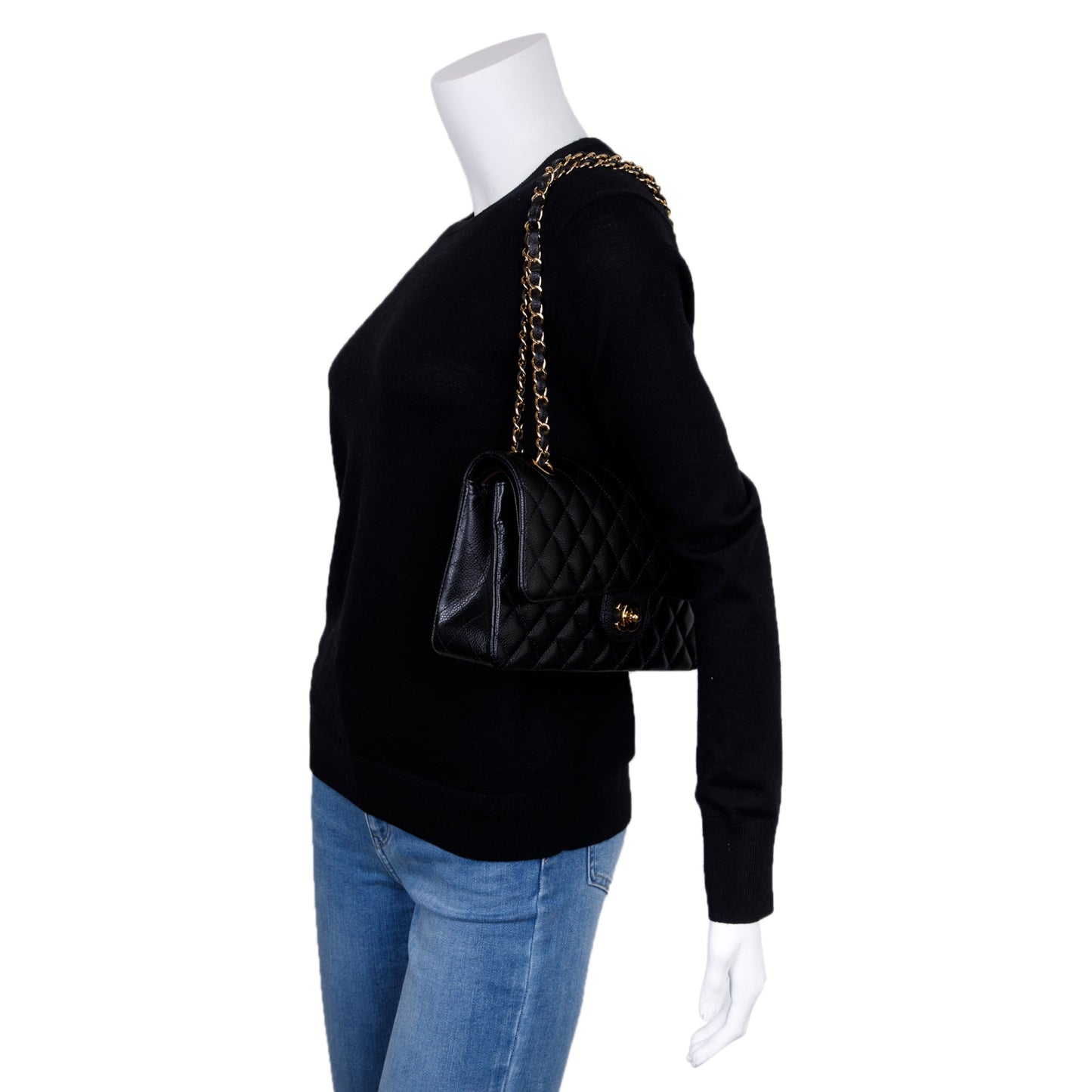 Chanel Caviar Classic Double Flap Black Travel Bag 6