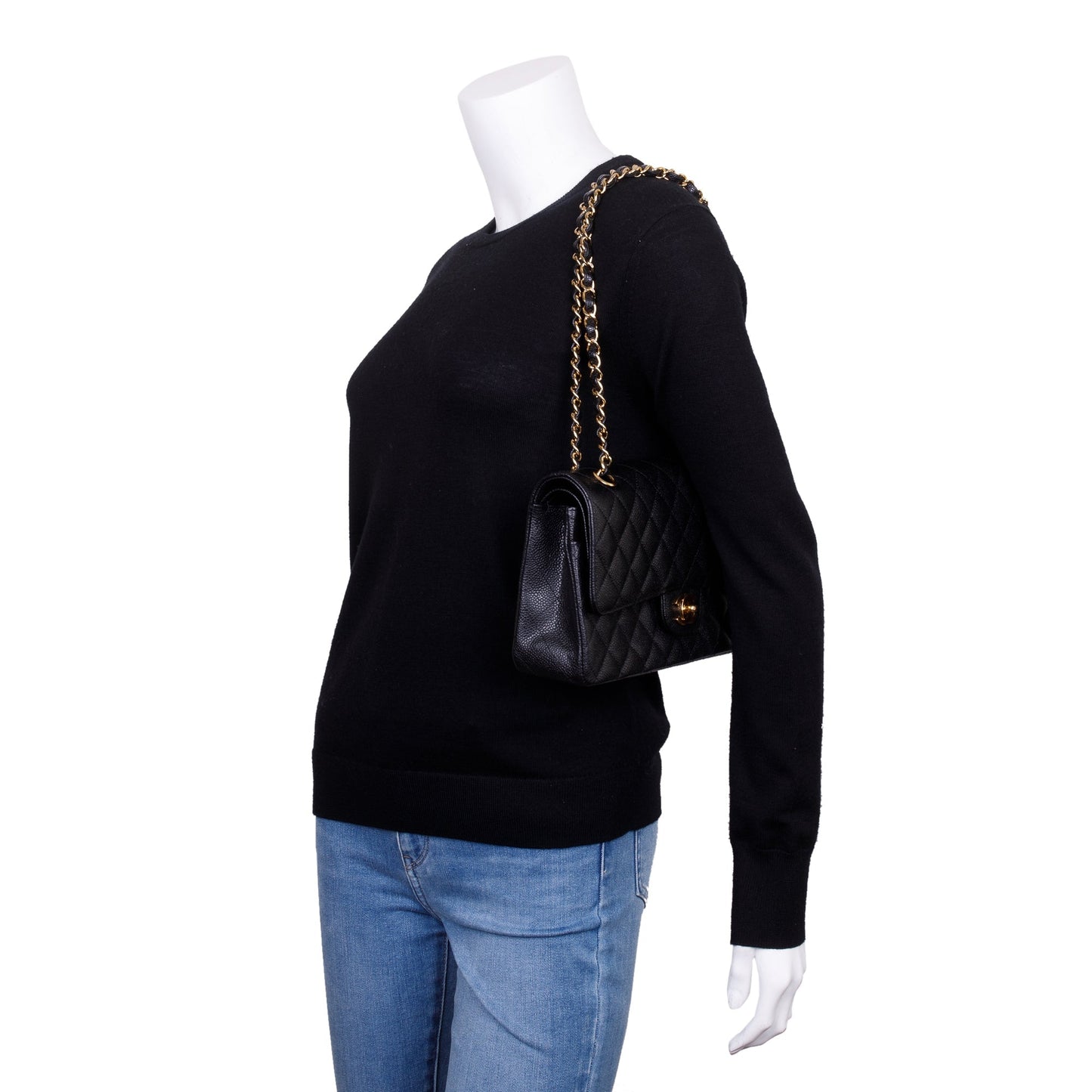 Chanel Caviar Classic Double Flap Black Travel Bag 7