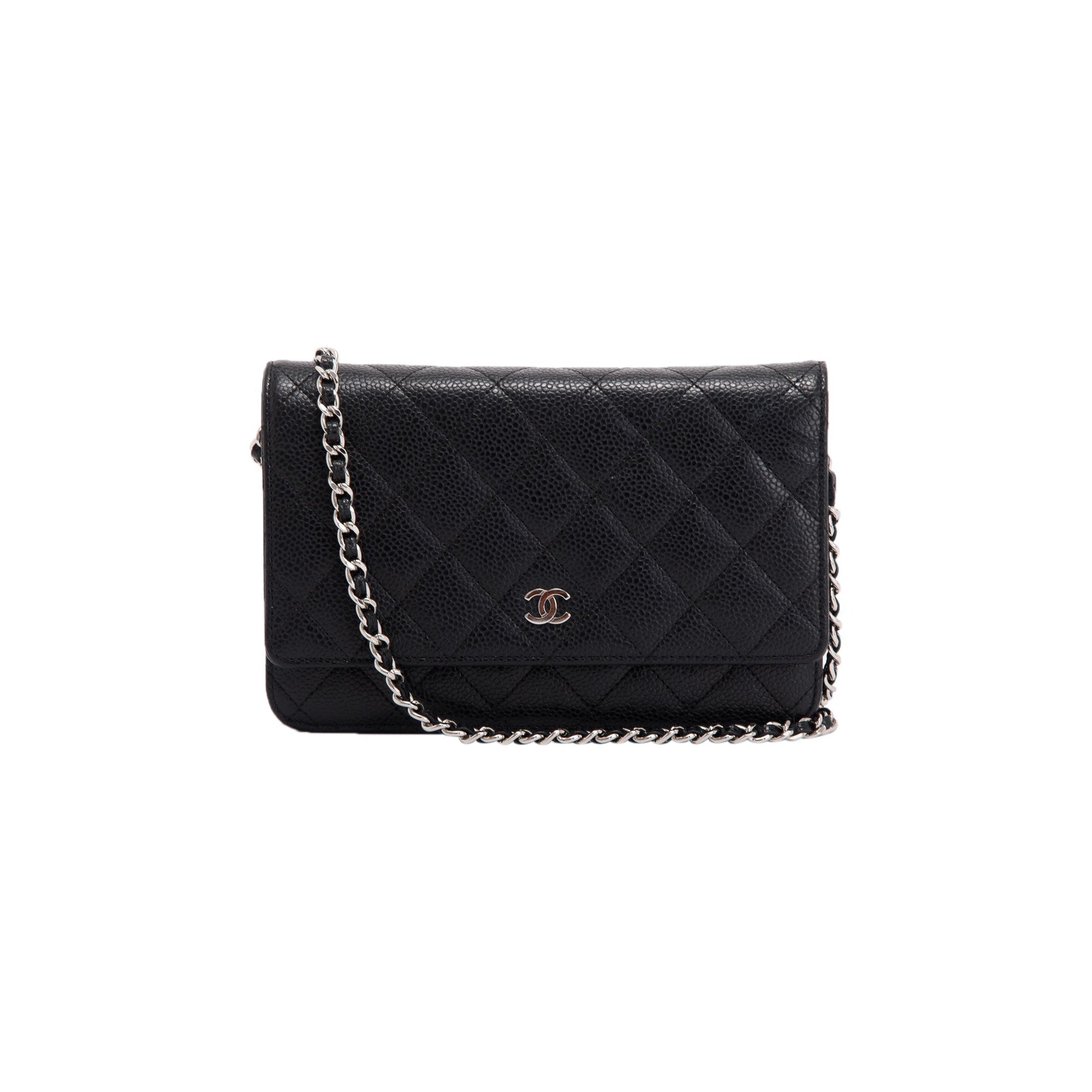 Chanel Caviar Classic on Black Wallet Case On Chain