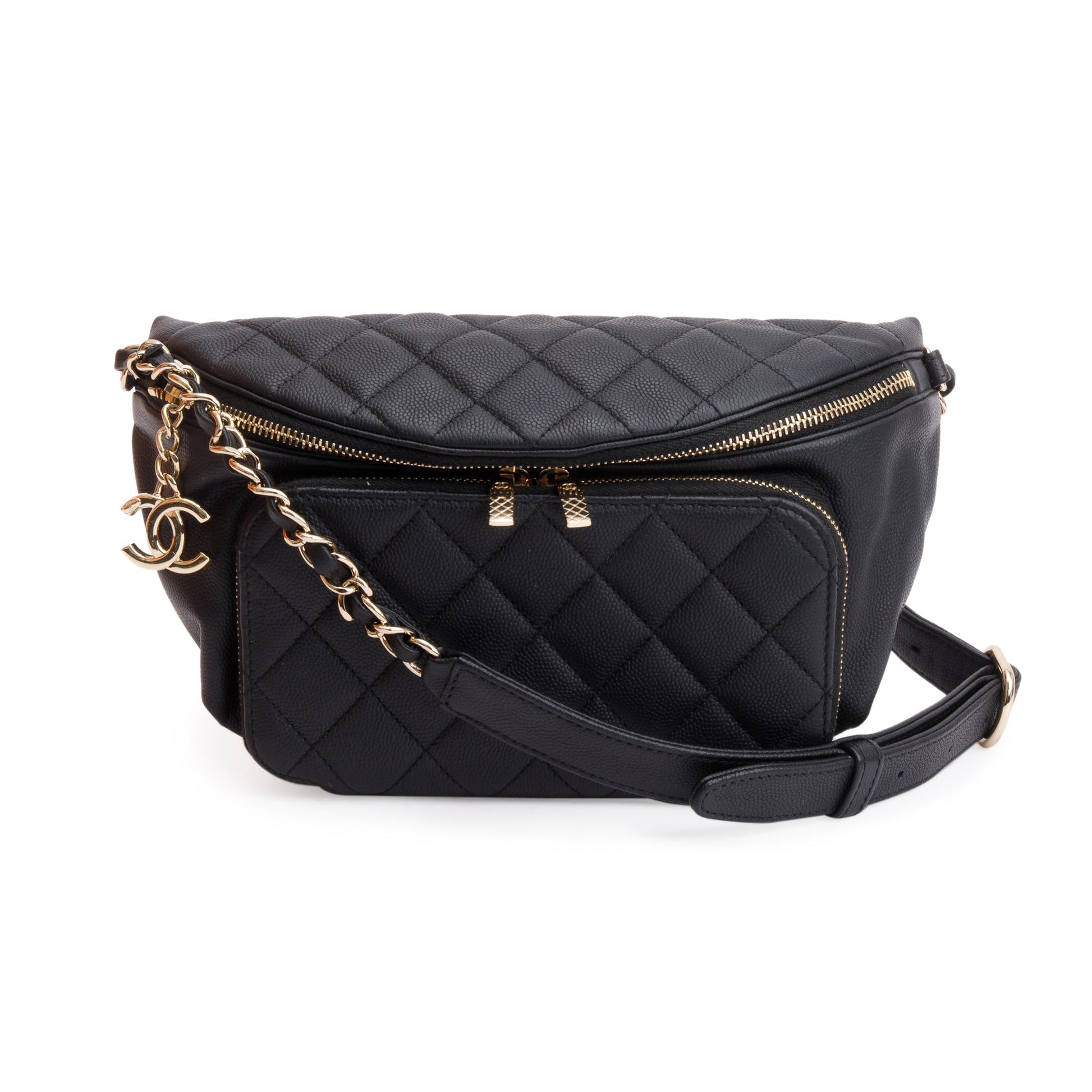 Chanel Caviar Affinity Waist Leather Black Travel Bag