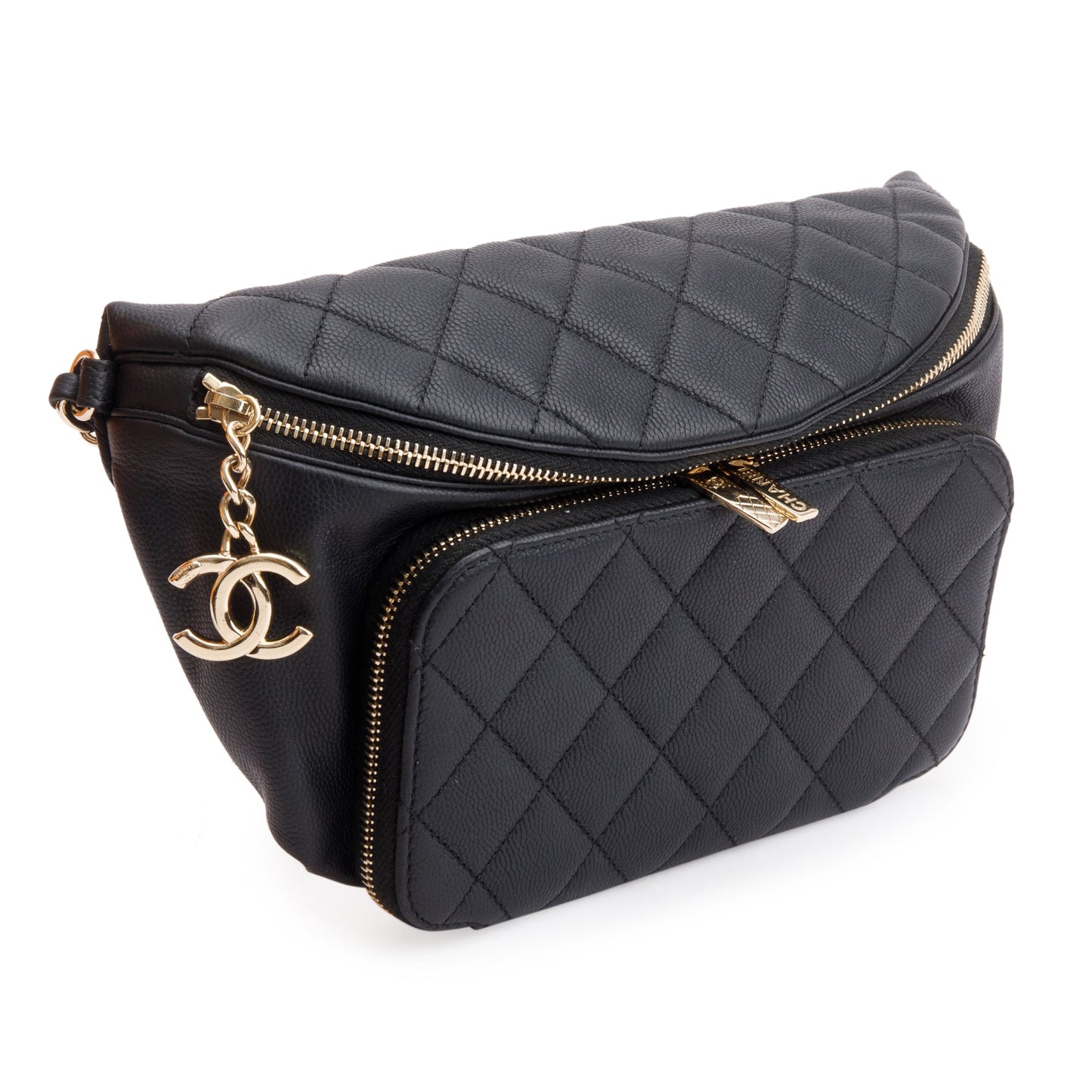 Chanel Caviar Affinity Waist Leather Black Travel Bag
