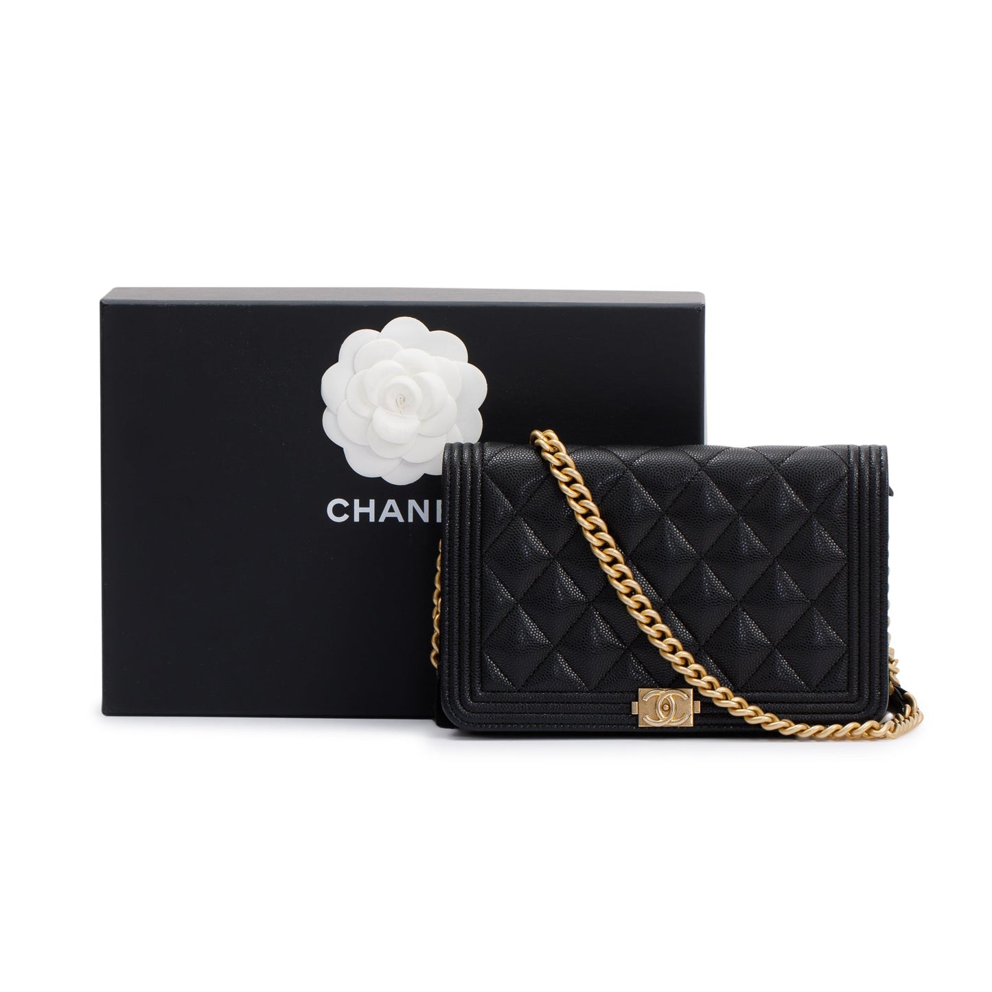 Chanel Caviar Boy on Leather Black Wallet Case