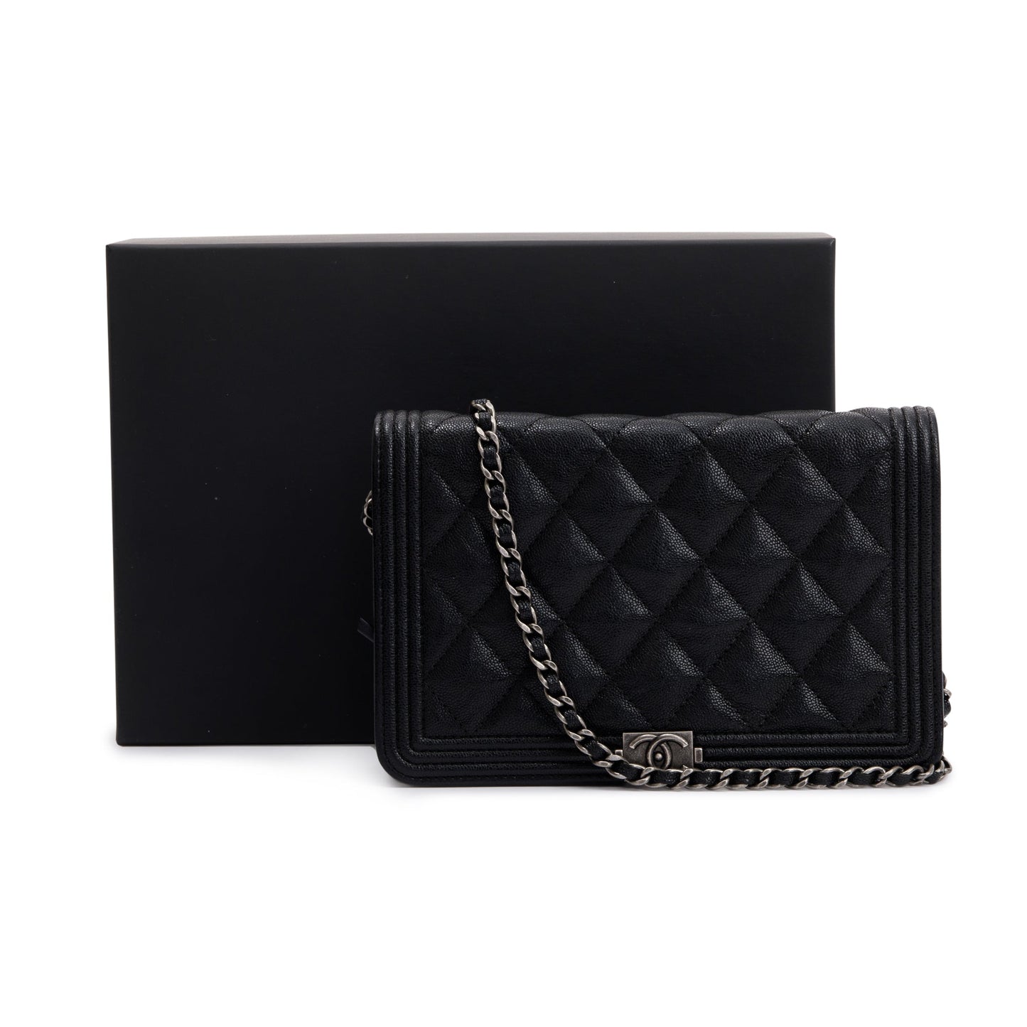 Chanel Caviar Boy on Leather Black Wallet Case Authenticity Card