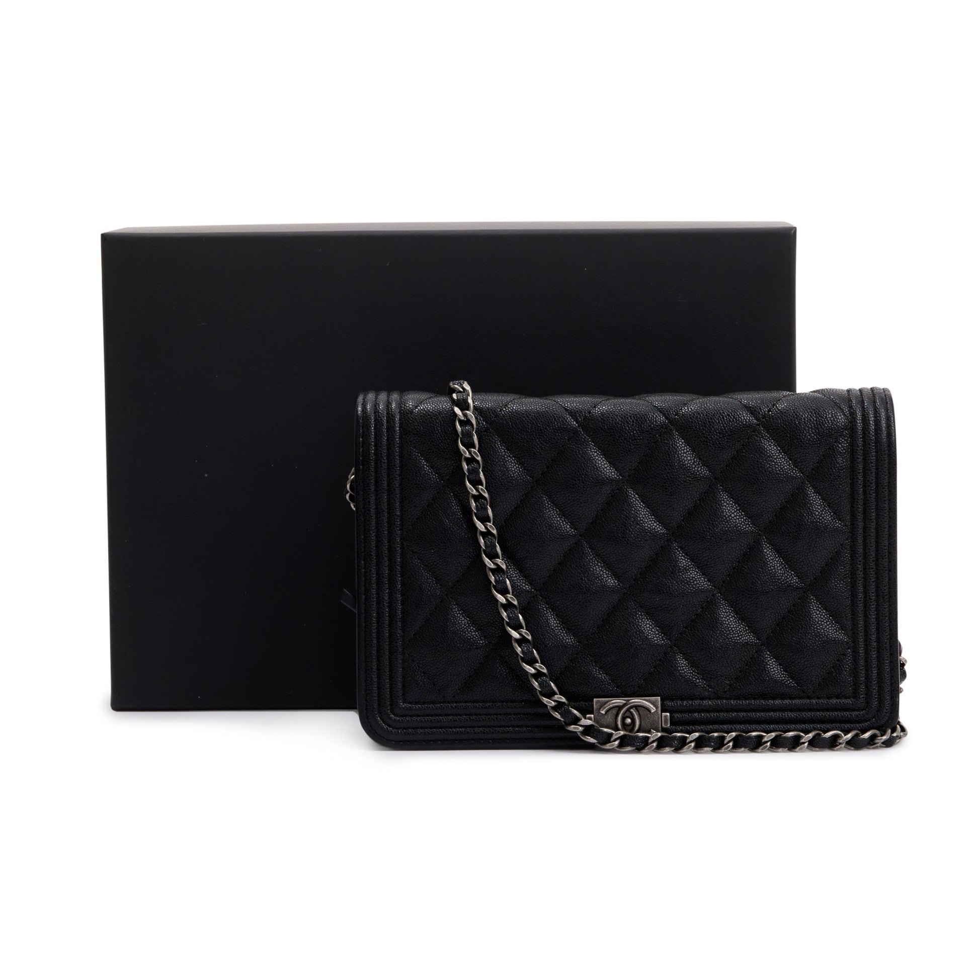 Chanel Caviar Boy on Leather Black Wallet Case Authenticity Card