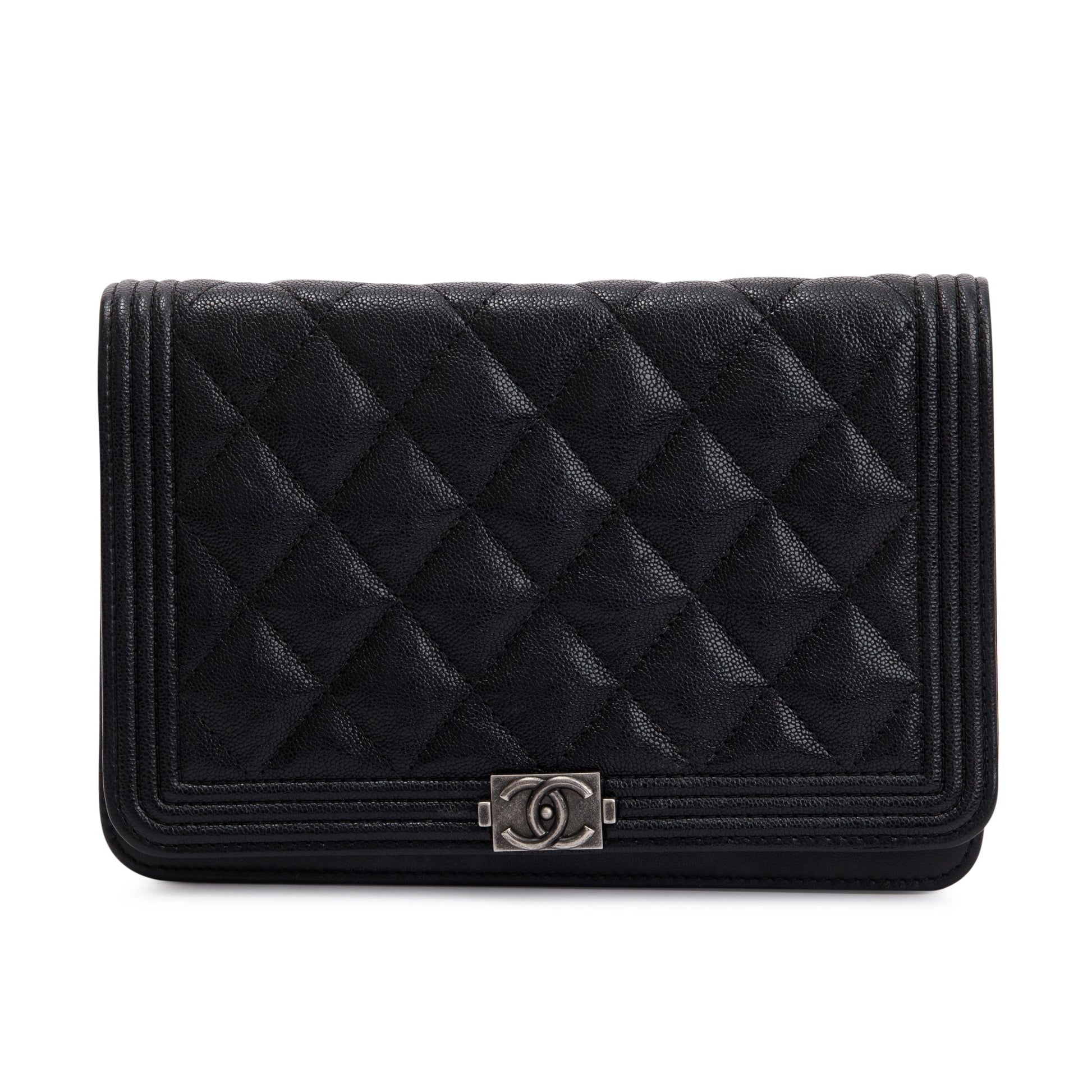 Chanel Caviar Boy on Leather Black Wallet Case Authenticity Card