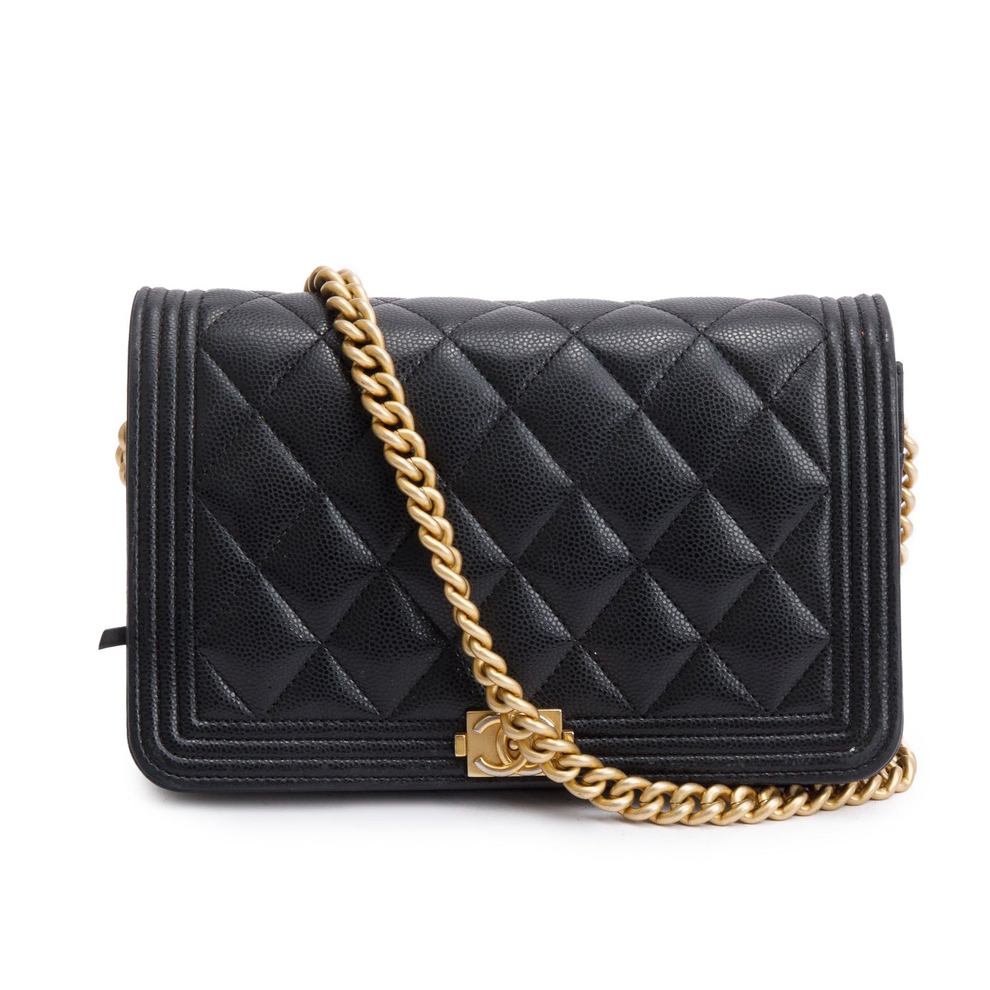 Chanel Caviar Boy on Leather Black Wallet Case W Box