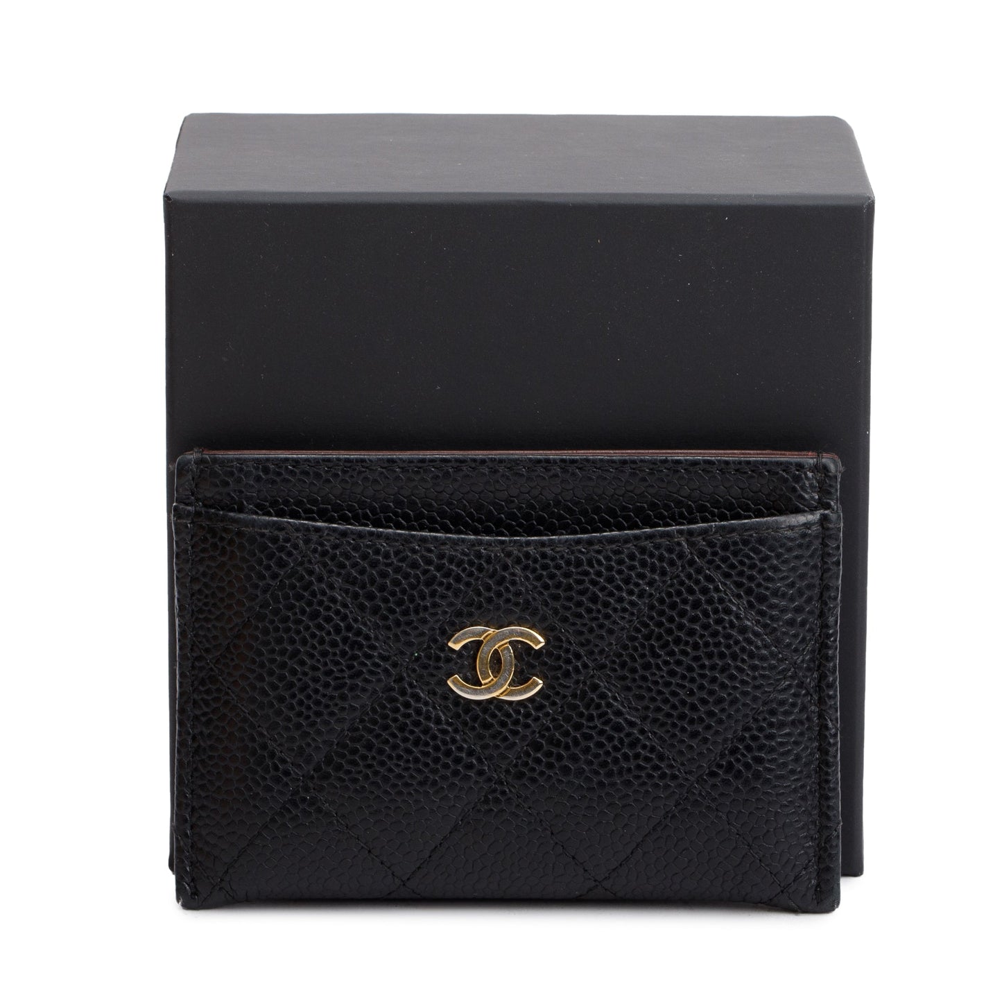 Chanel Caviar Classic Card Holder Leather Black Wallet Case W Box