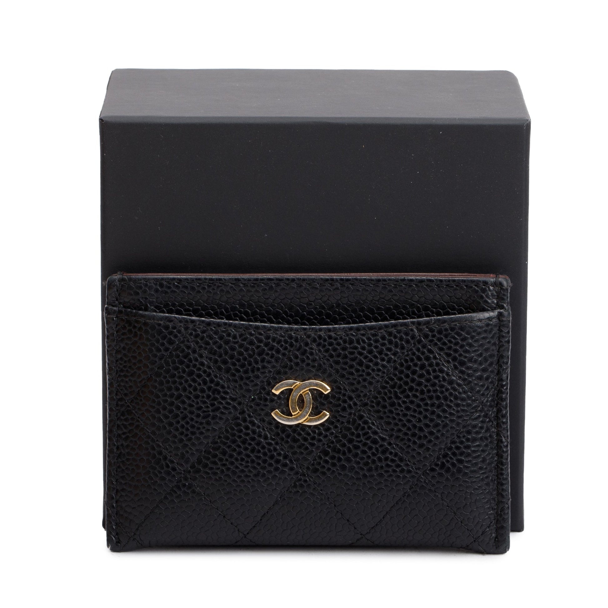 Chanel Caviar Classic Card Holder Leather Black Wallet Case W Box