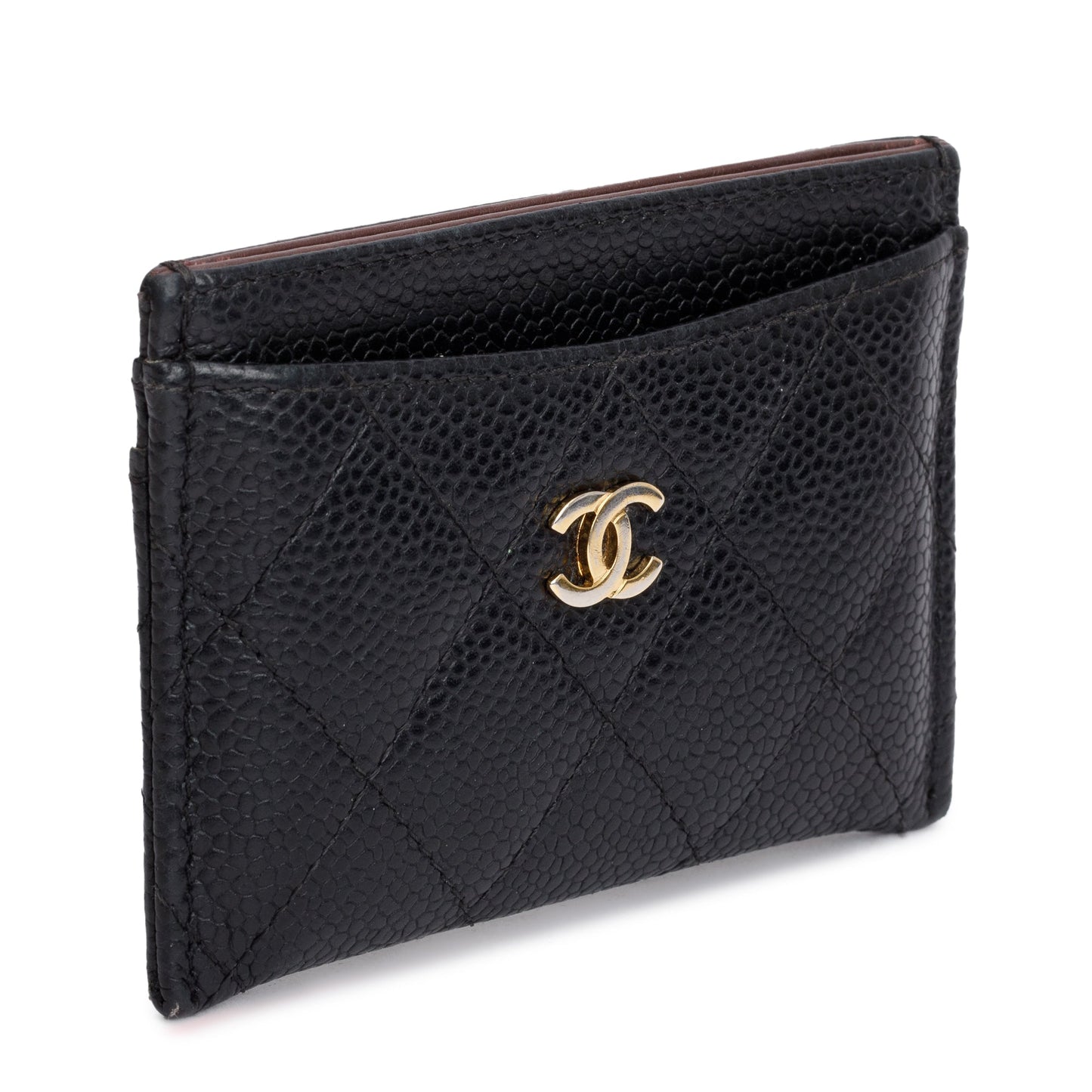 Chanel Caviar Classic Card Holder Leather Black Wallet Case W Box