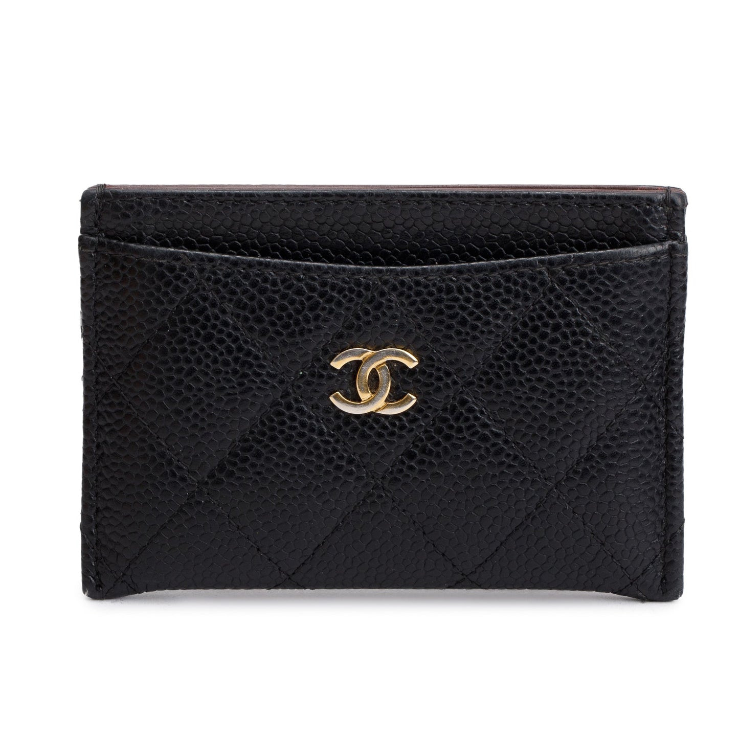 Chanel Caviar Classic Card Holder Leather Black Wallet Case W Box