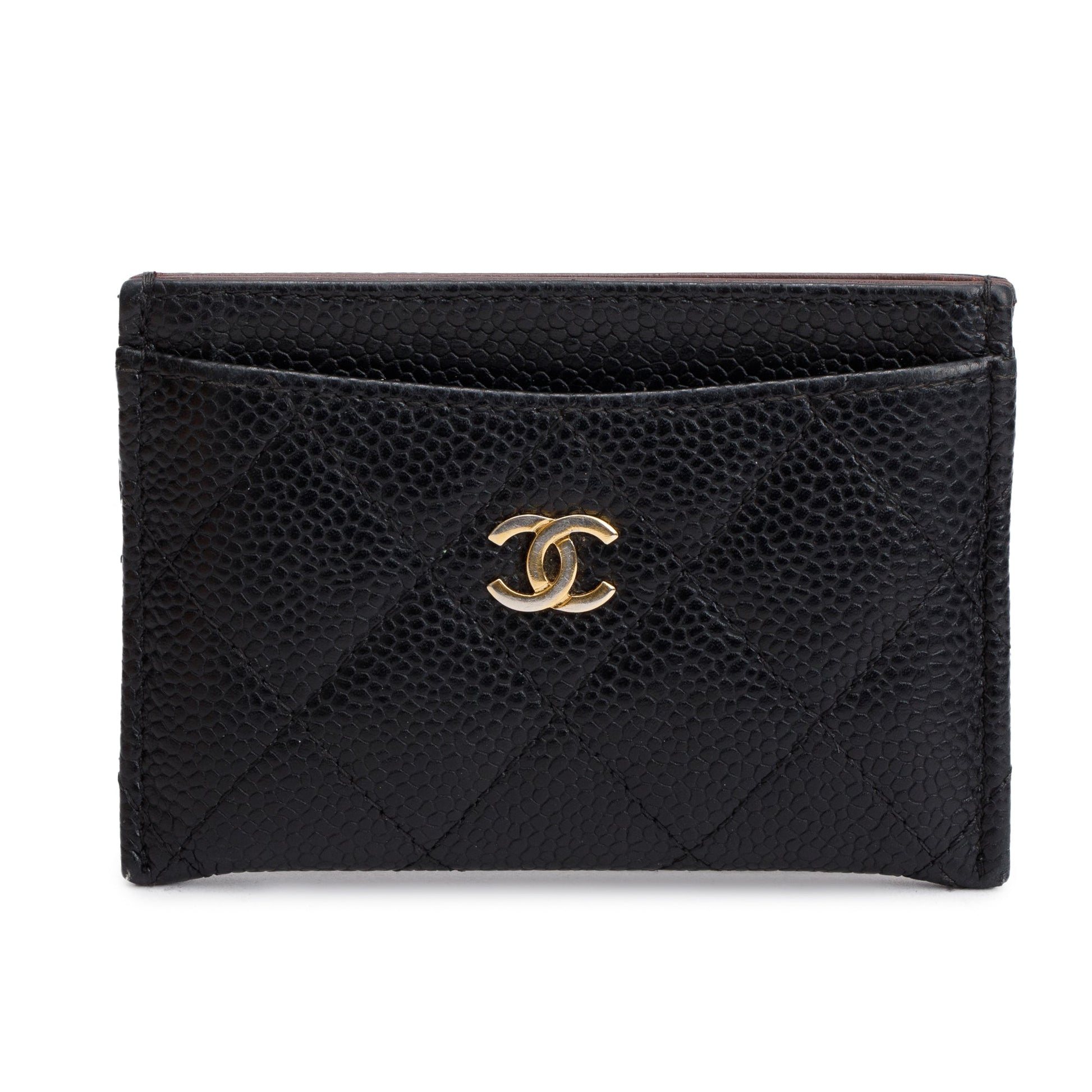 Chanel Caviar Classic Card Holder Leather Black Wallet Case W Box