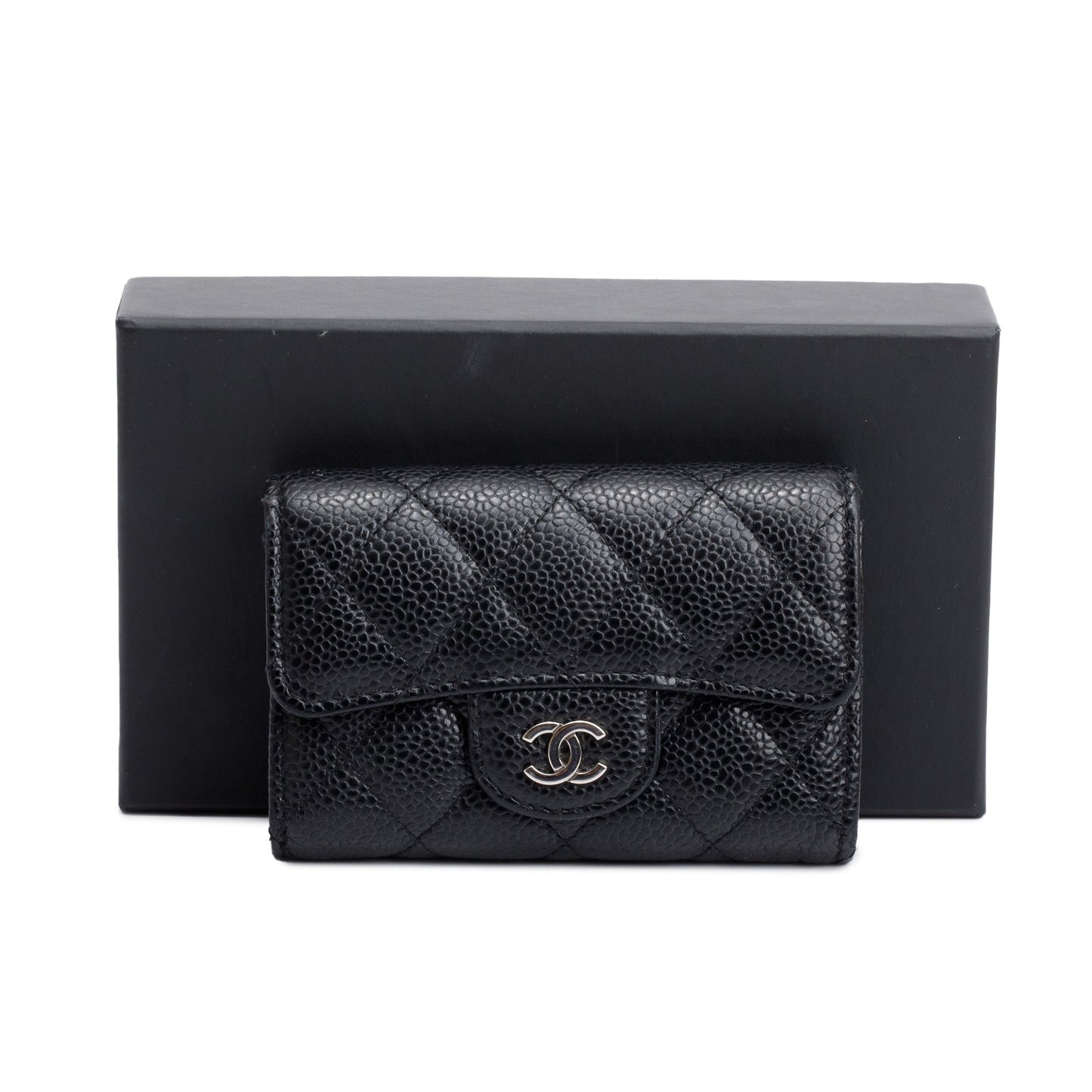 Chanel Caviar Classic Flap Card Holder Leather Black Wallet Case 4