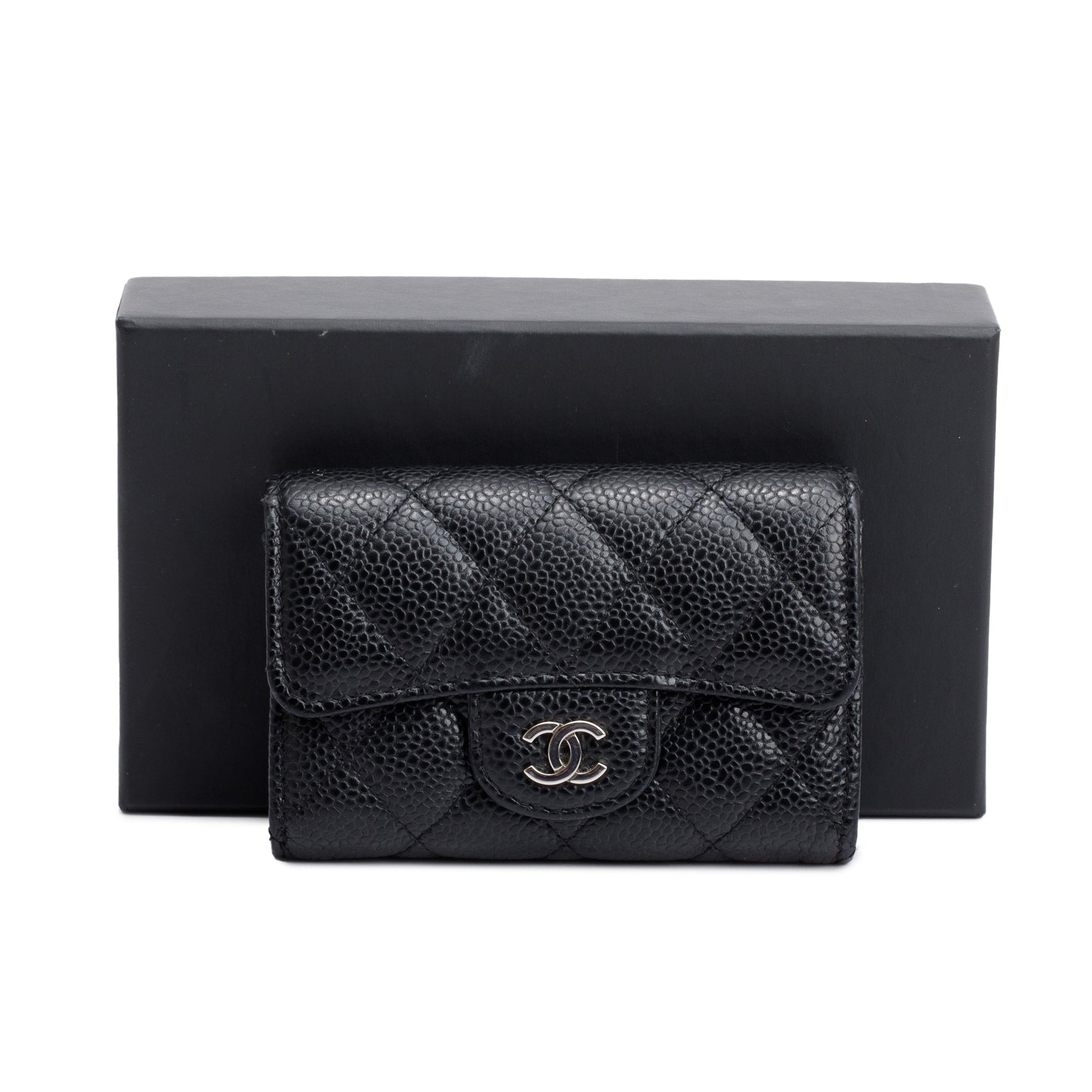 Chanel Caviar Classic Flap Card Holder Leather Black Wallet Case 4