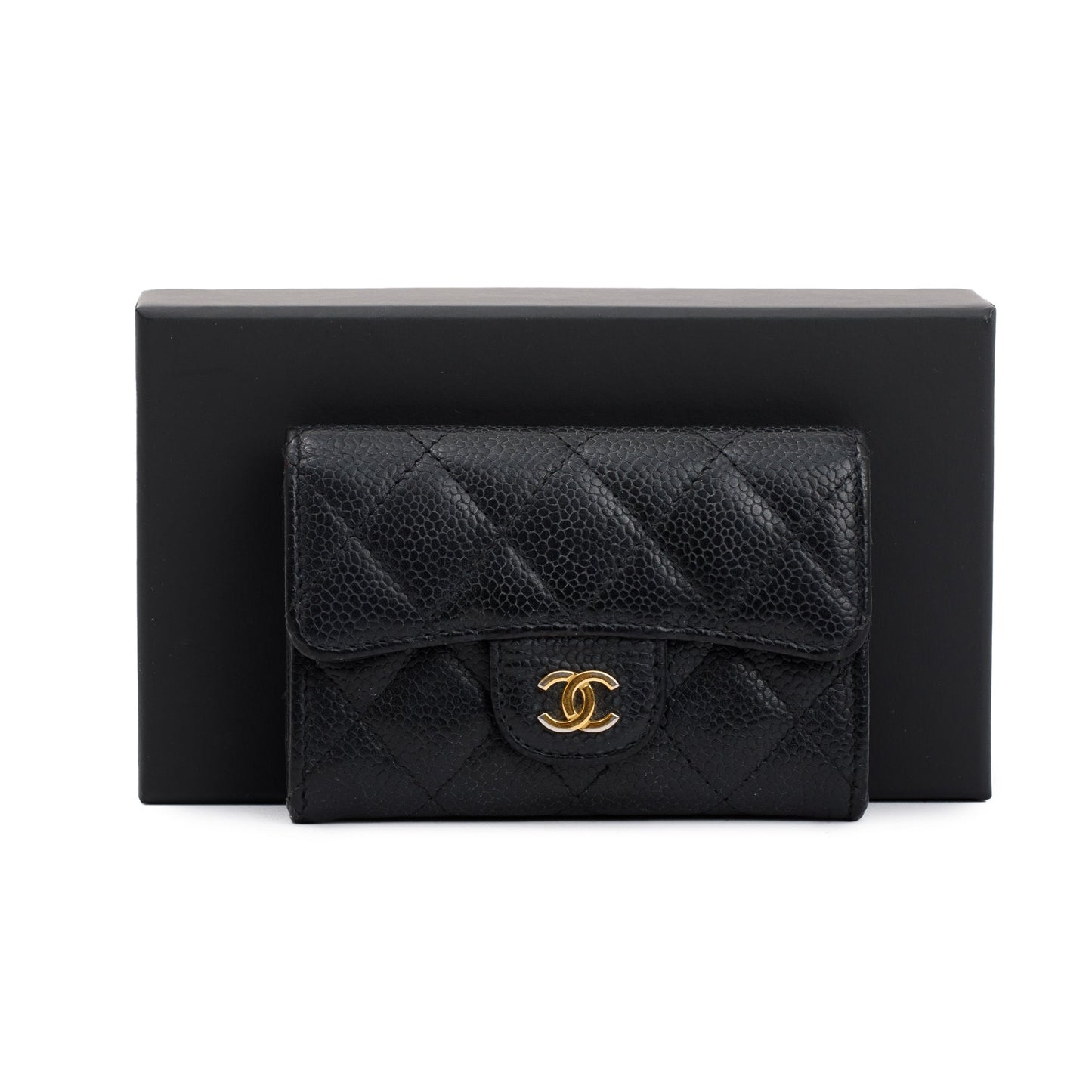 Chanel Caviar Classic Flap Card Holder Leather Black Wallet Case Authenticity Card