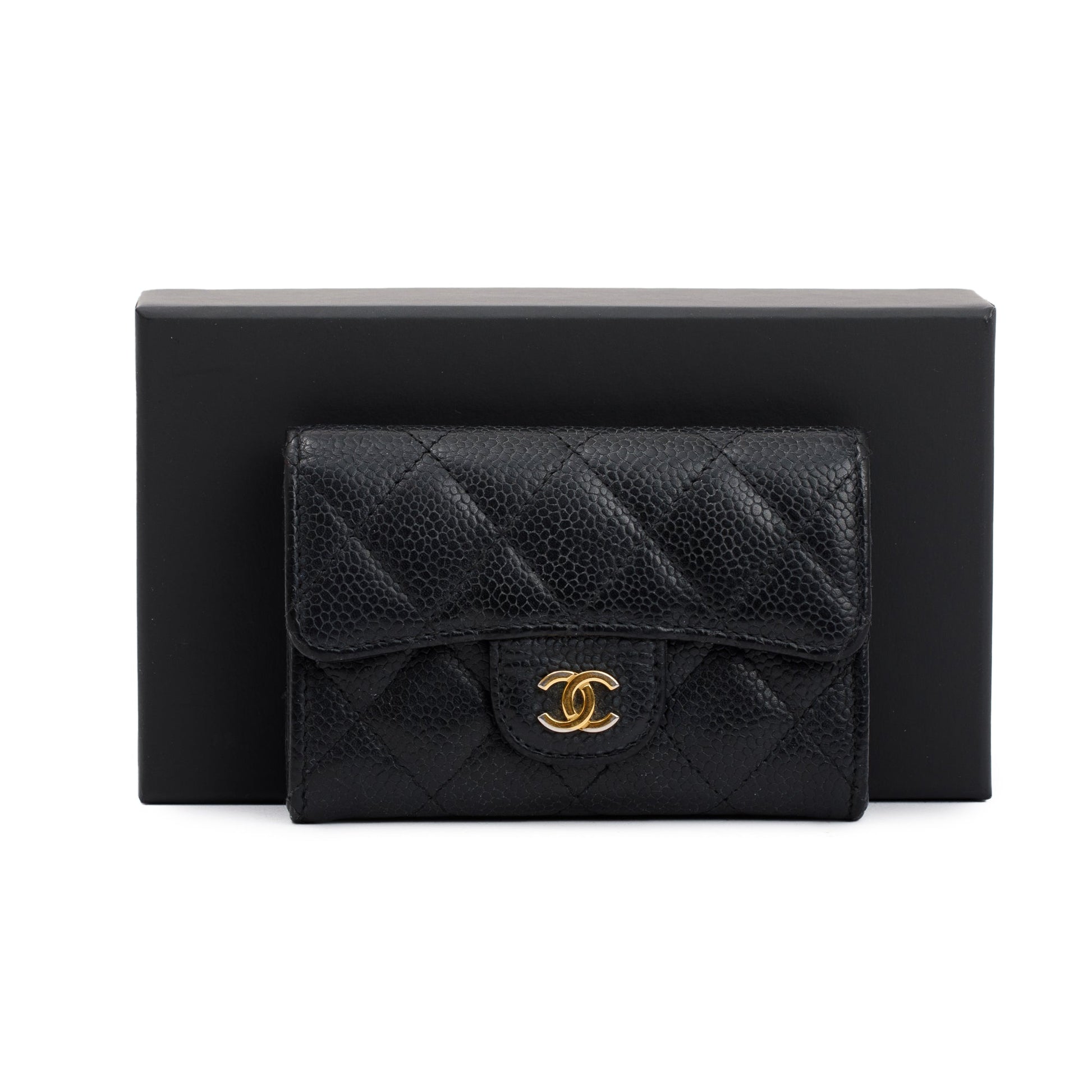 Chanel Caviar Classic Flap Card Holder Leather Black Wallet Case Authenticity Card