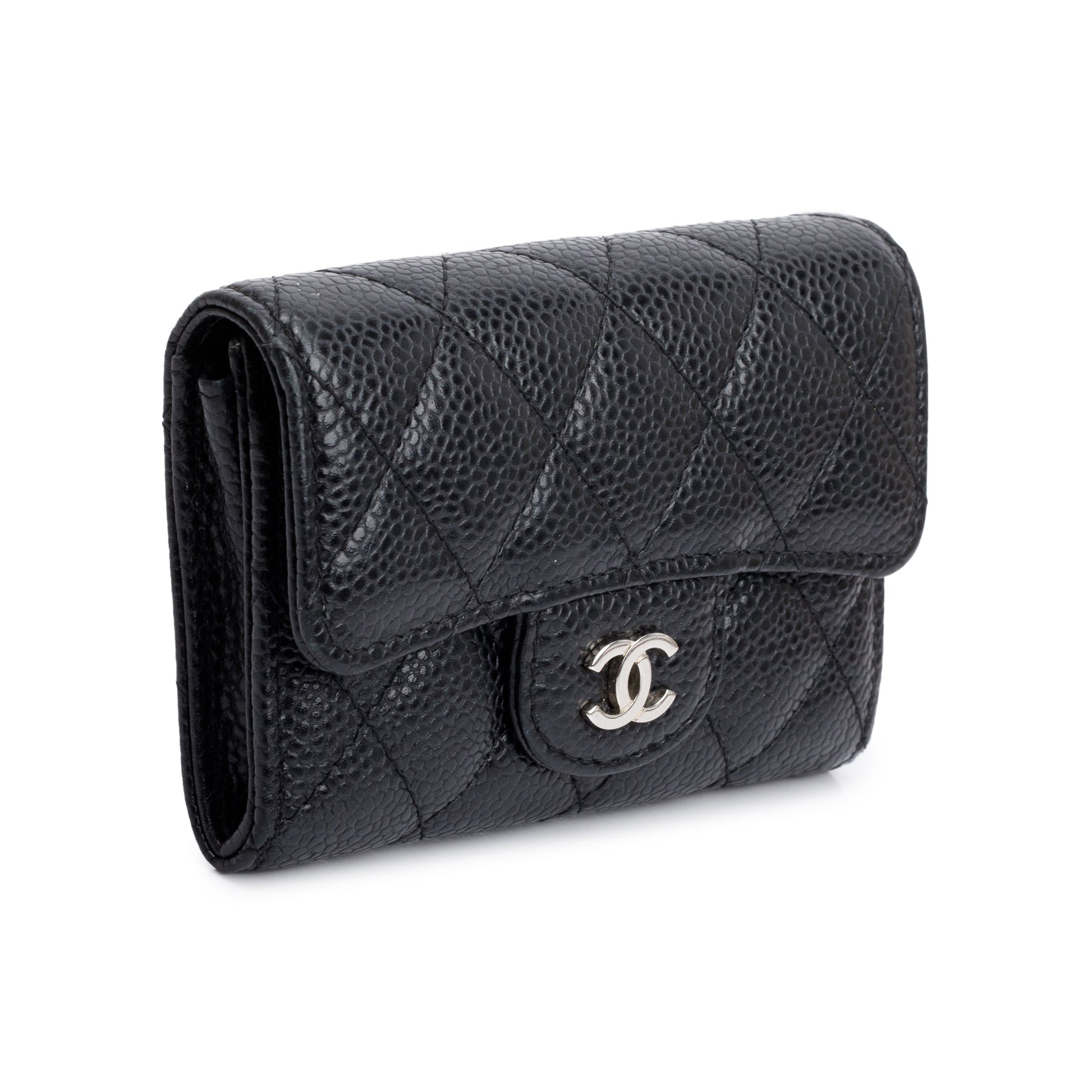 Chanel Caviar Classic Flap Card Holder Leather Black Wallet Case 4