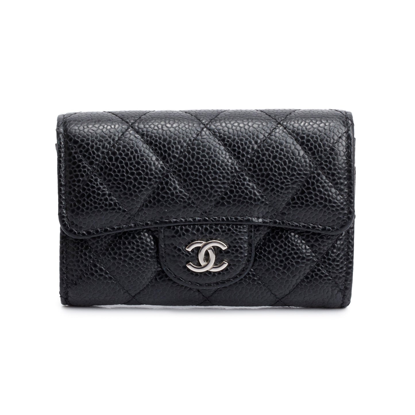 Chanel Caviar Classic Flap Card Holder Leather Black Wallet Case 4