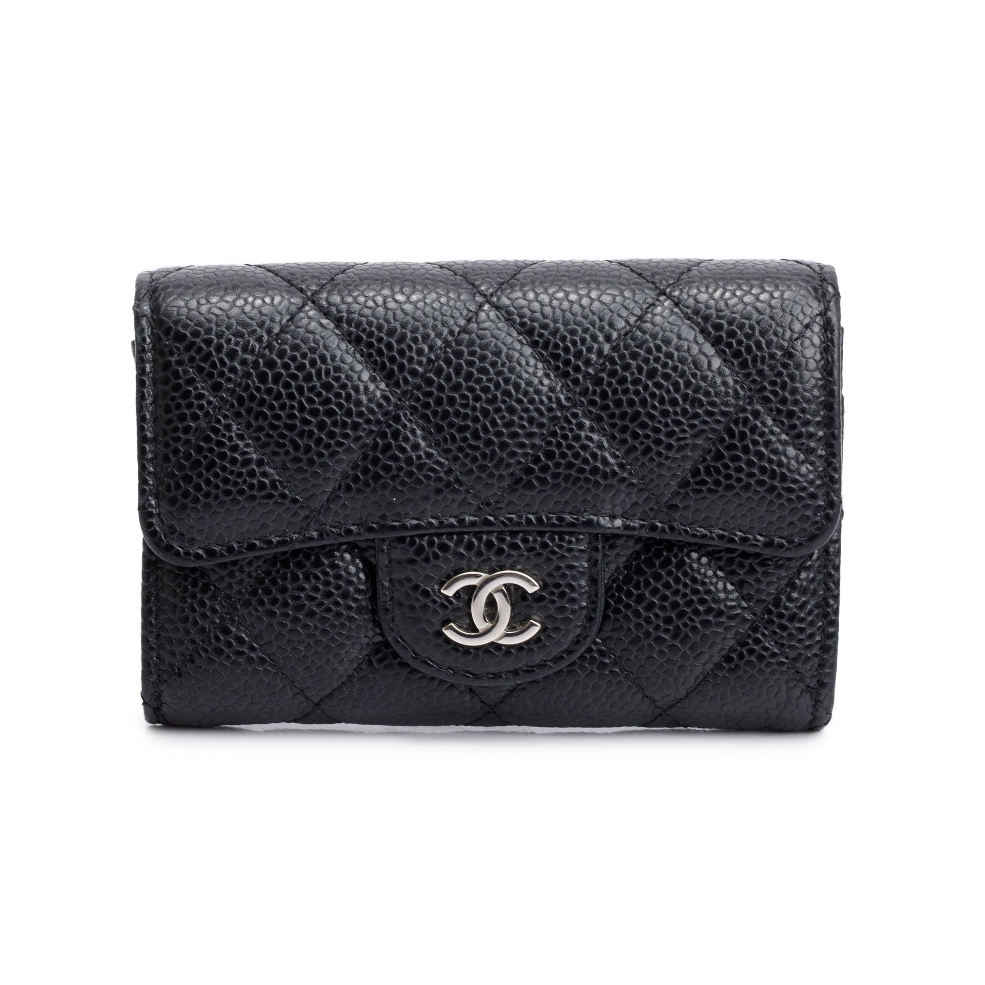 Chanel Caviar Classic Flap Card Holder Leather Black Wallet Case 4