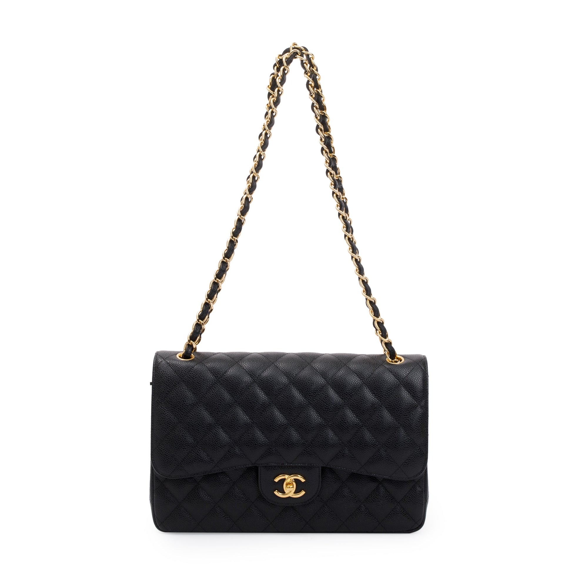 Chanel Caviar Classic Jumbo Double Flap Leather Black Travel Bag Flap Bag
