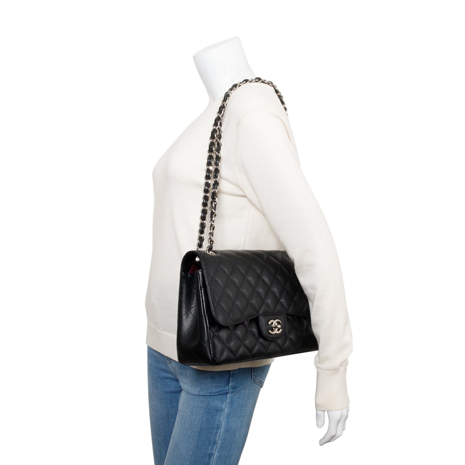 Chanel Caviar Classic Jumbo Double Flap Leather Black Travel Bag 5