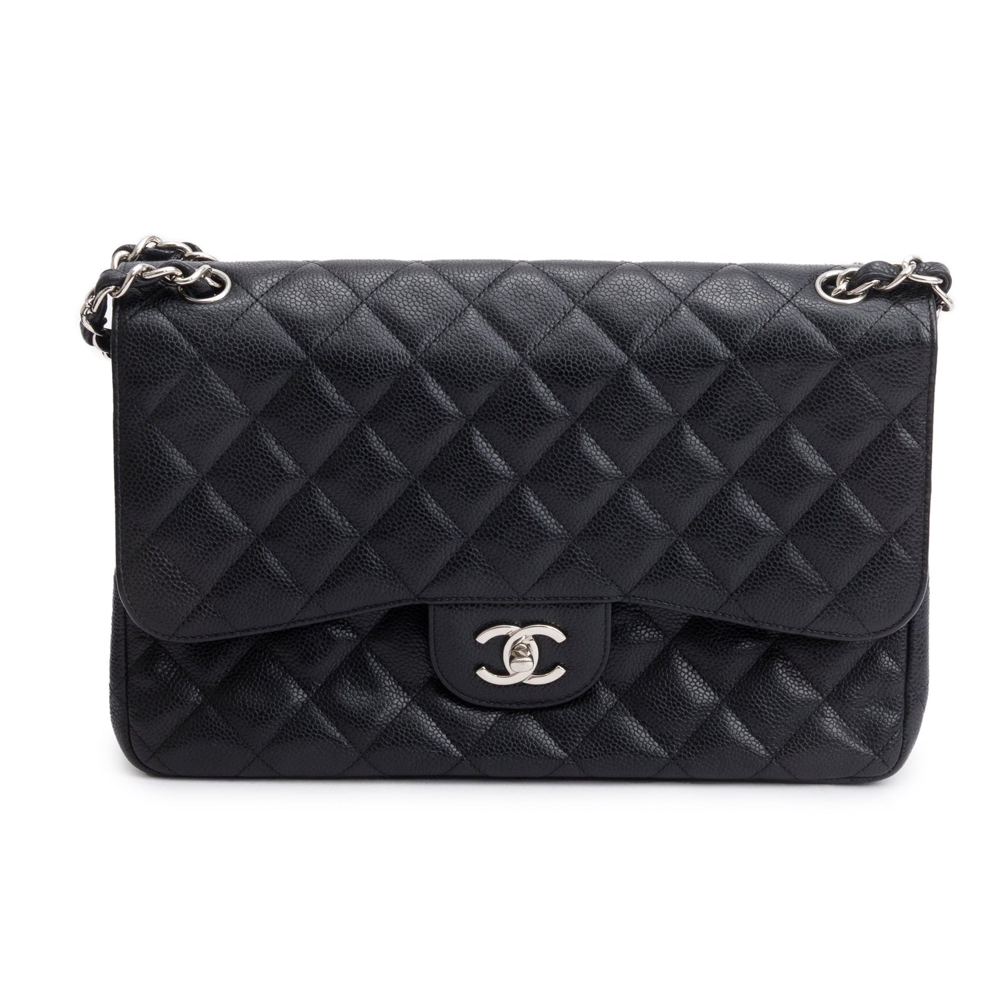 Chanel Caviar Classic Jumbo Double Flap Leather Black Travel Bag 6