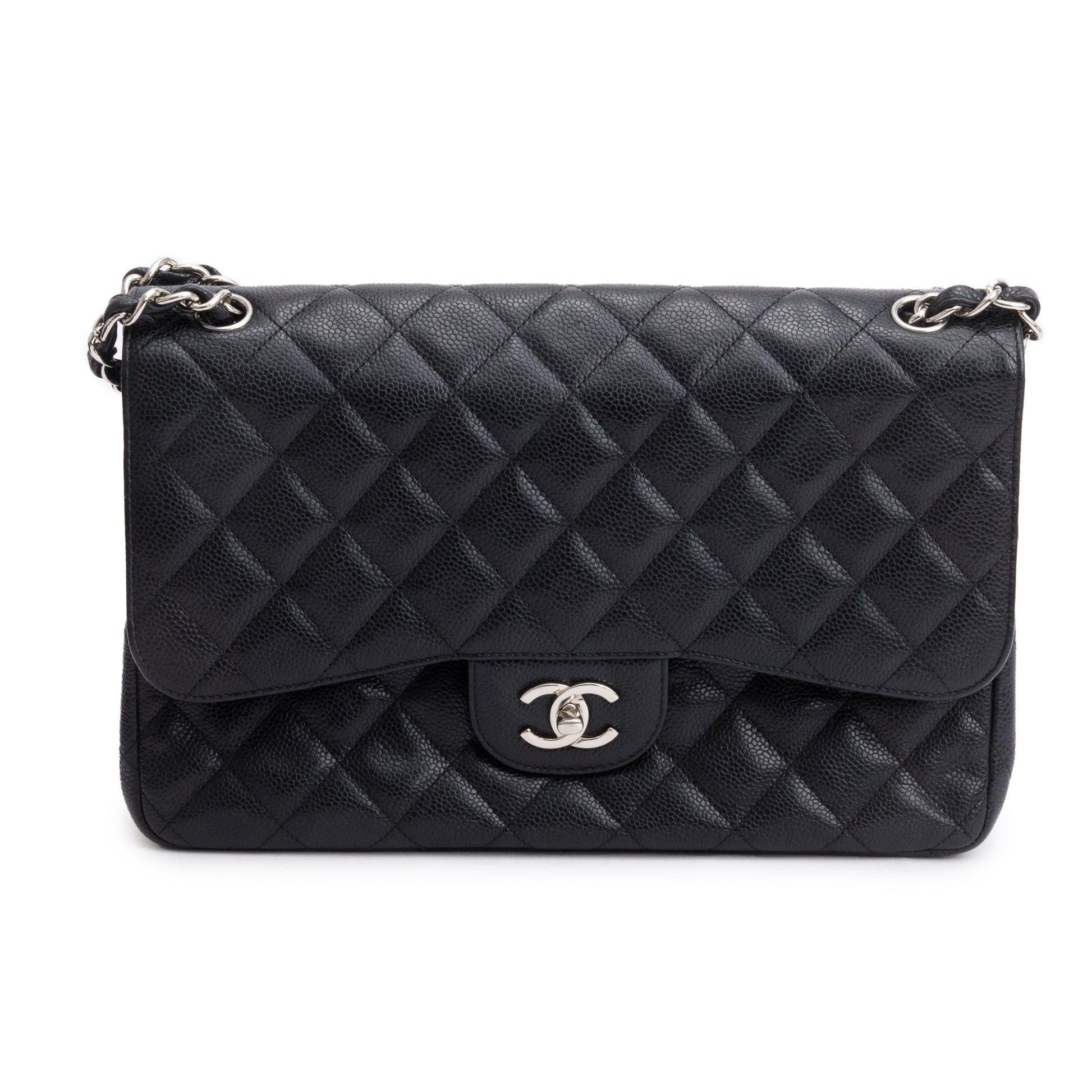 Chanel Caviar Classic Jumbo Double Flap Leather Black Travel Bag 6