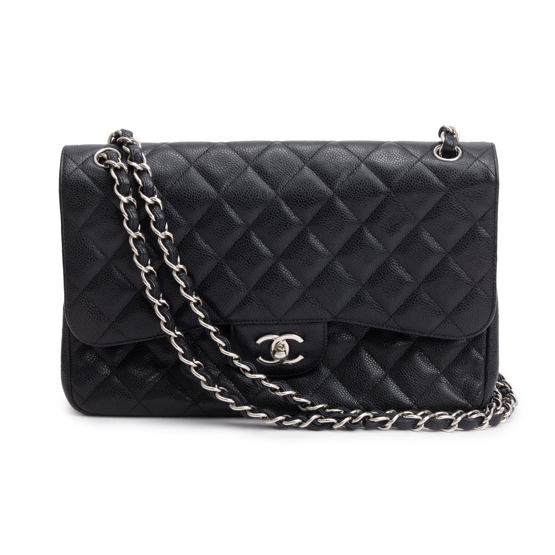 Chanel Caviar Classic Jumbo Double Flap Leather Black Travel Bag 6