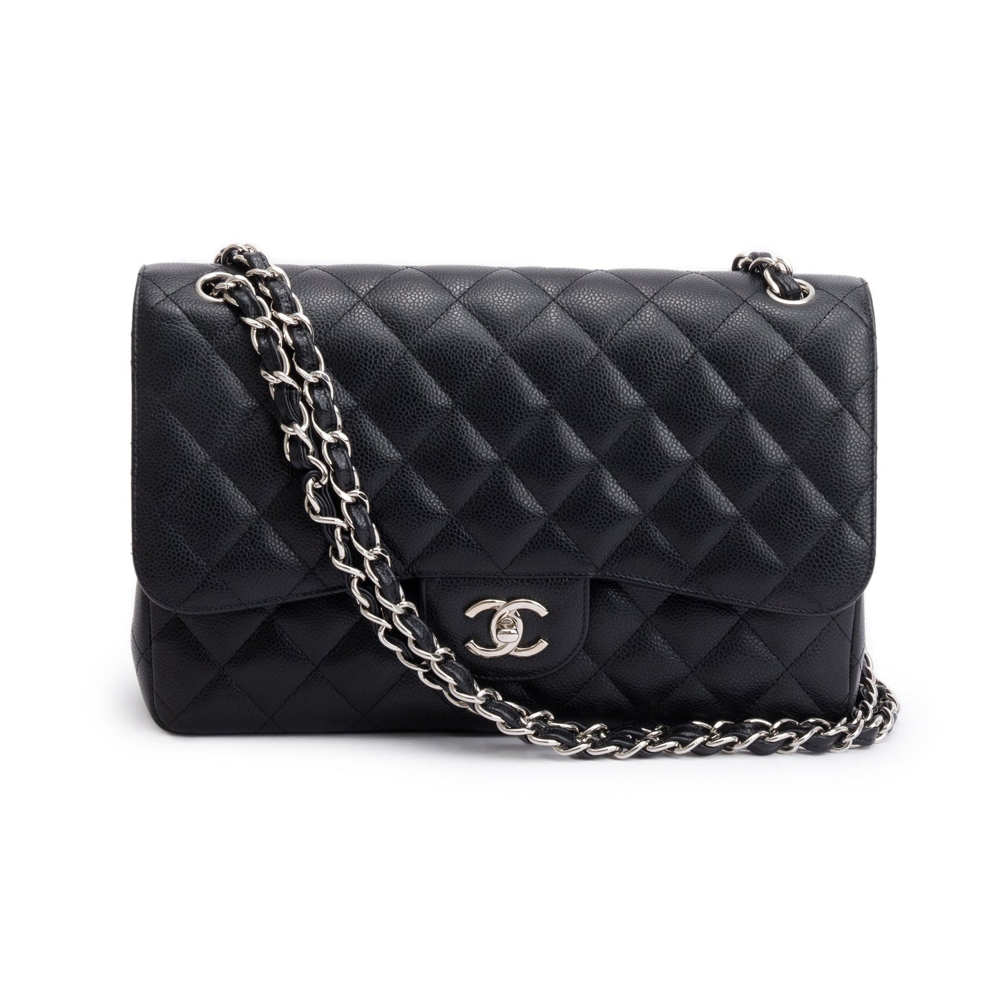 Chanel Caviar Classic Jumbo Double Flap Leather Black Travel Bag 5