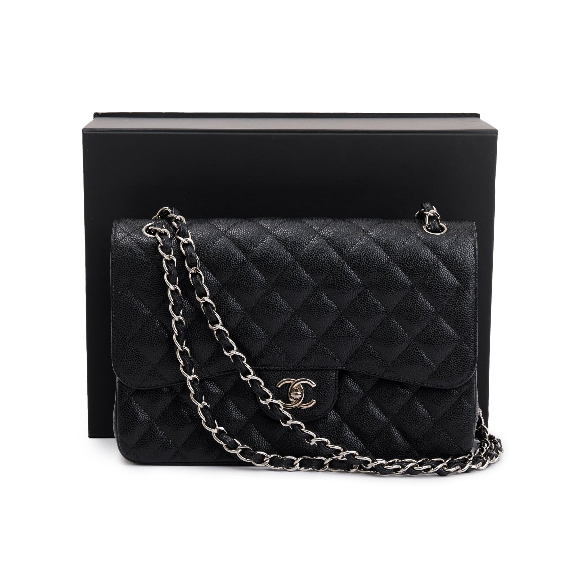Chanel Caviar Classic Jumbo Double Flap Leather Black Travel Bag Authenticity Card