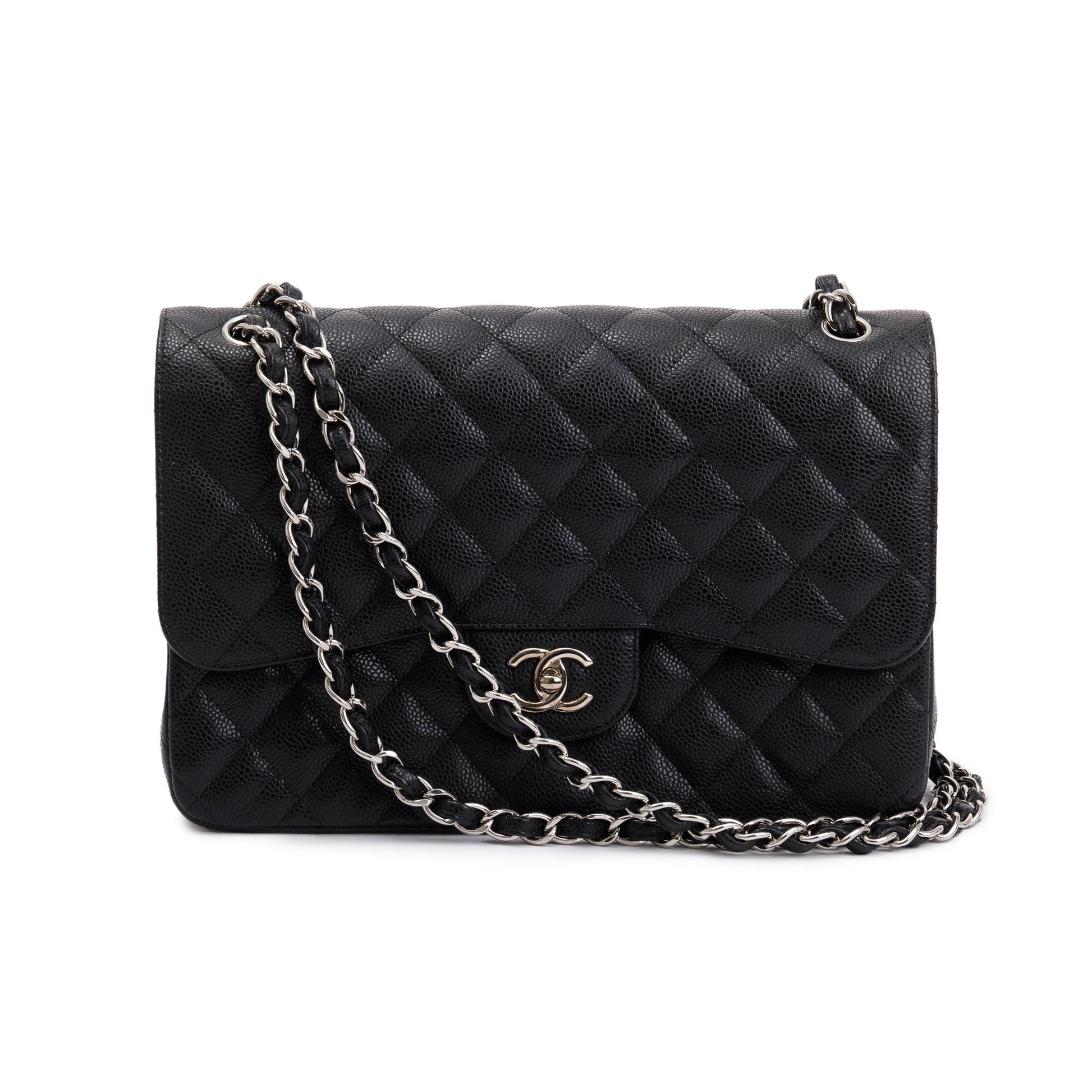 Chanel Caviar Classic Jumbo Double Flap Leather Black Travel Bag Authenticity Card