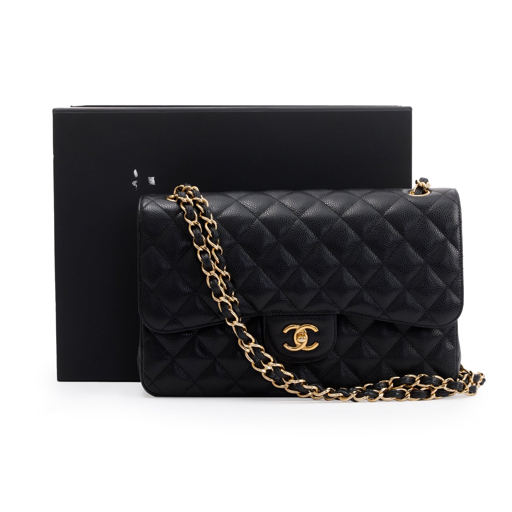 Chanel Caviar Classic Jumbo Double Flap Leather Black Travel Bag
