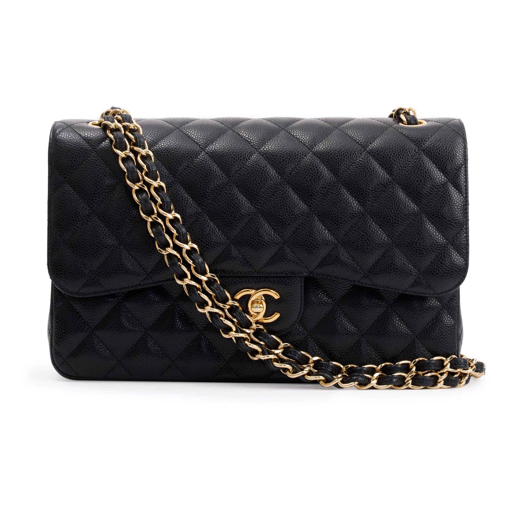 Chanel Caviar Classic Jumbo Double Flap Leather Black Travel Bag