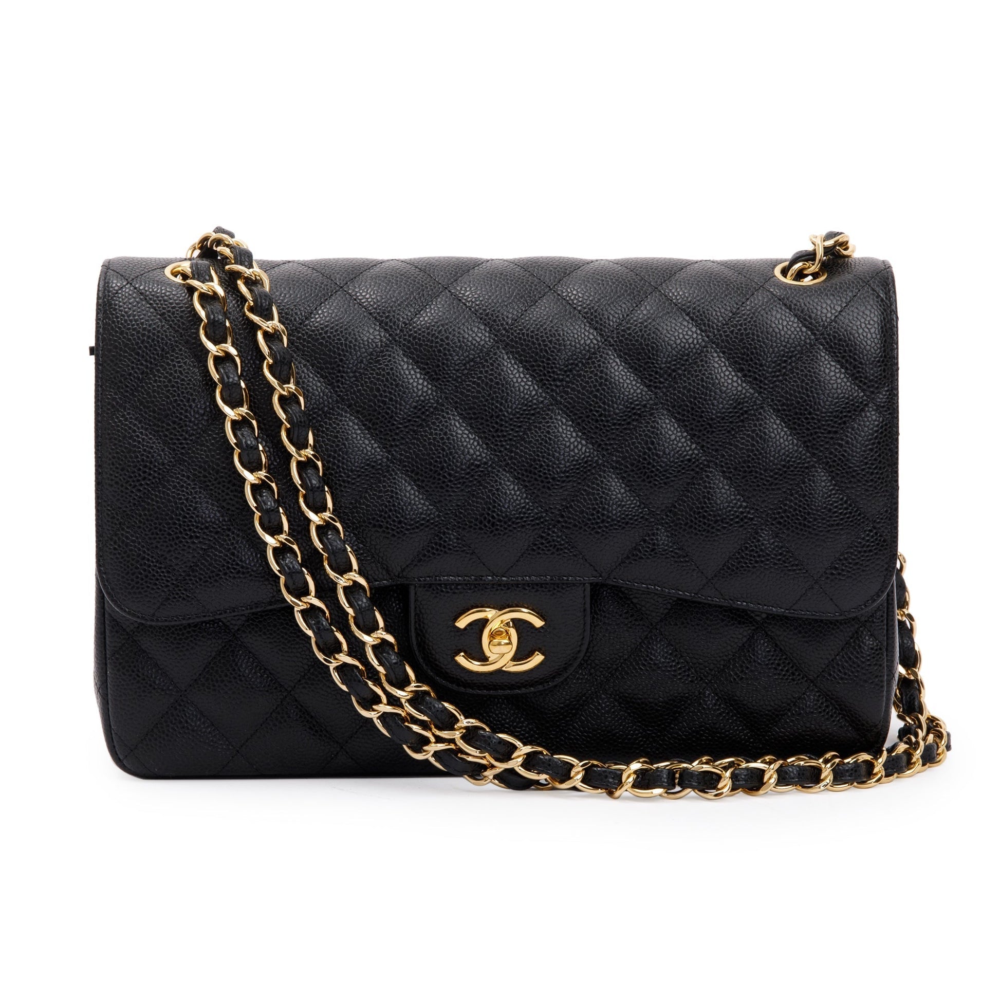 Chanel Caviar Classic Jumbo Double Flap Leather Black Travel Bag Flap Bag