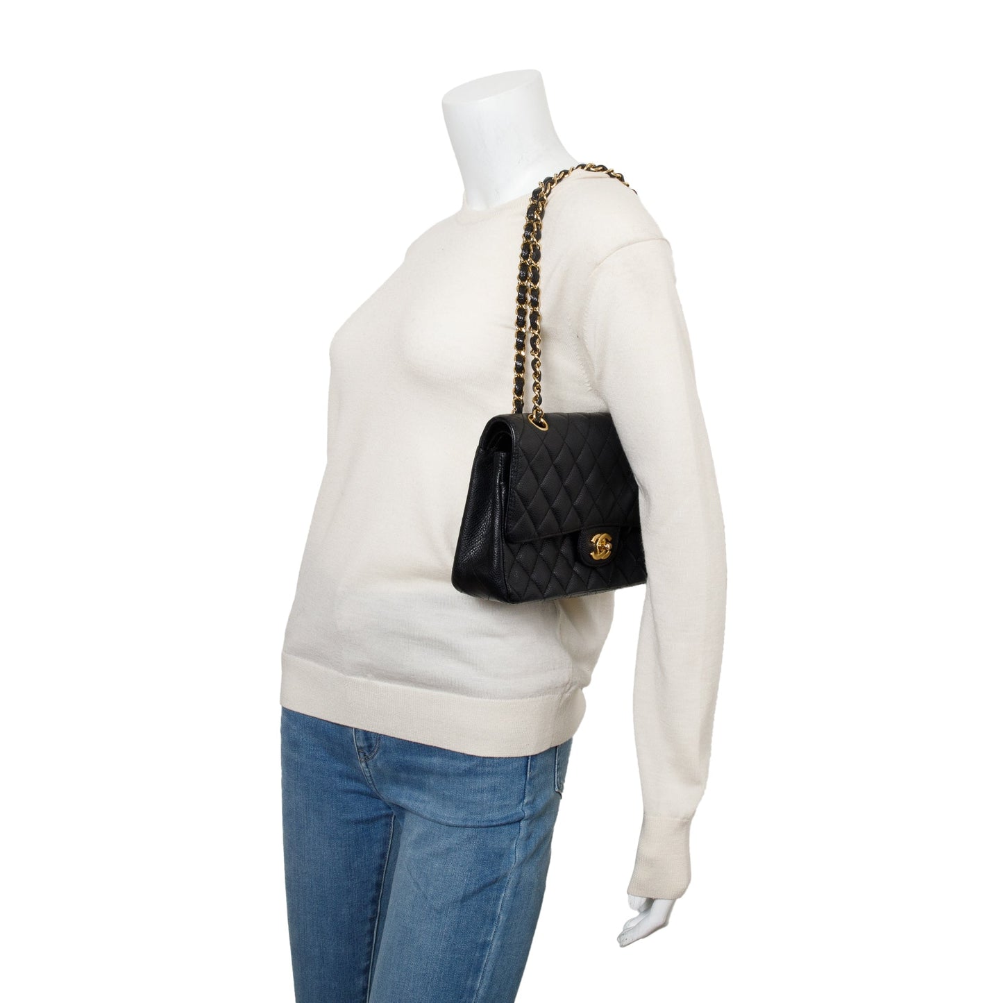 Chanel Caviar Classic Double Flap Leather Black Travel Bag 9