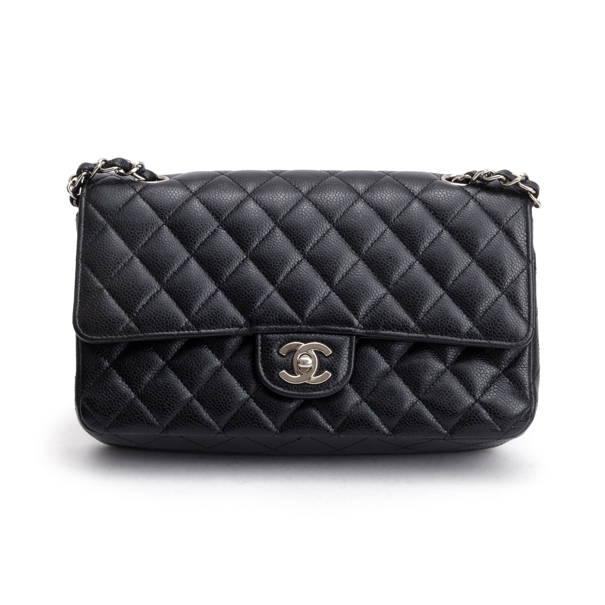Chanel Caviar Classic Double Flap Leather Black Travel Bag Flap Bag